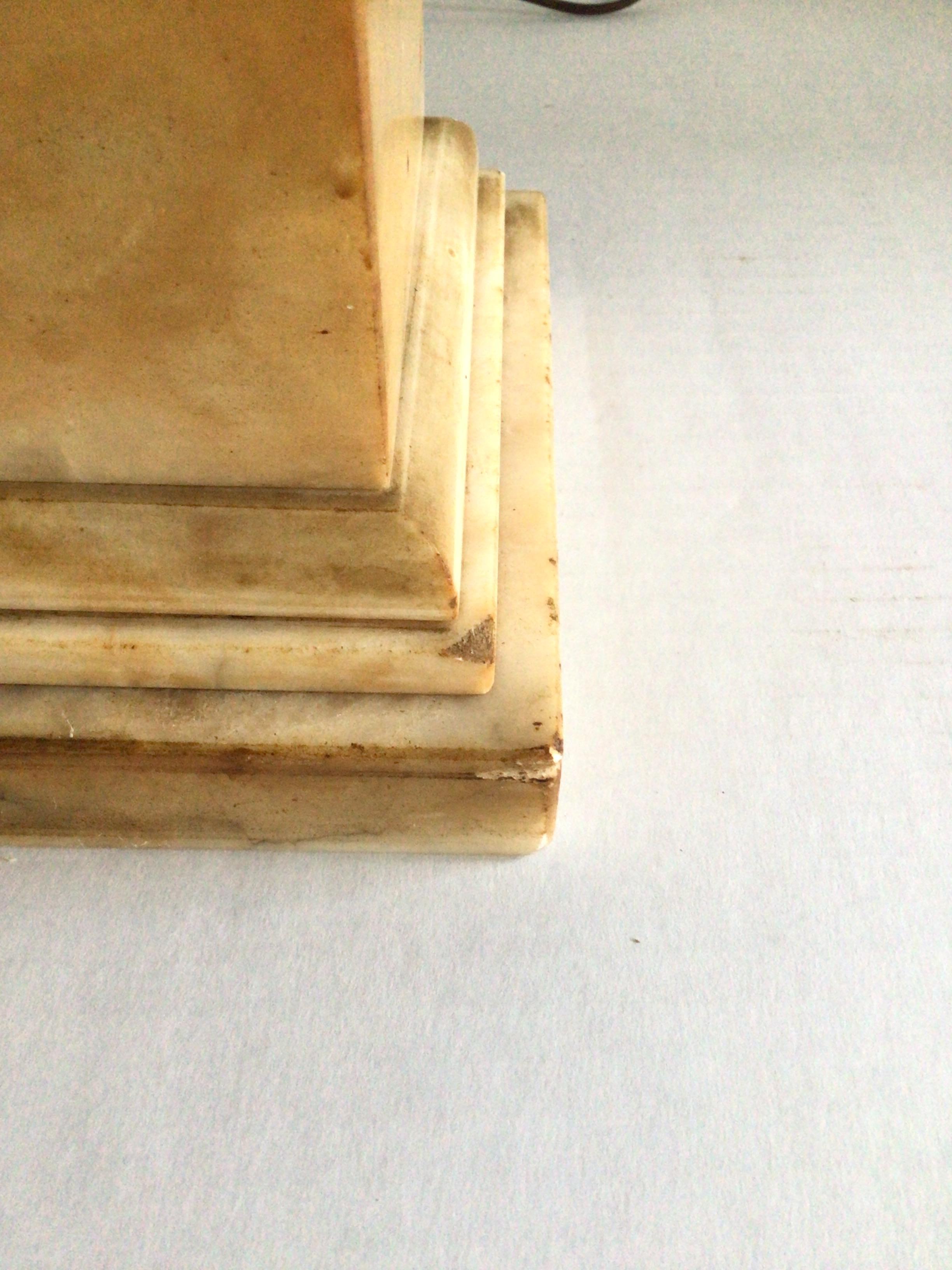 1930s Alabaster Patinated Beige Column Lamp For Sale 3