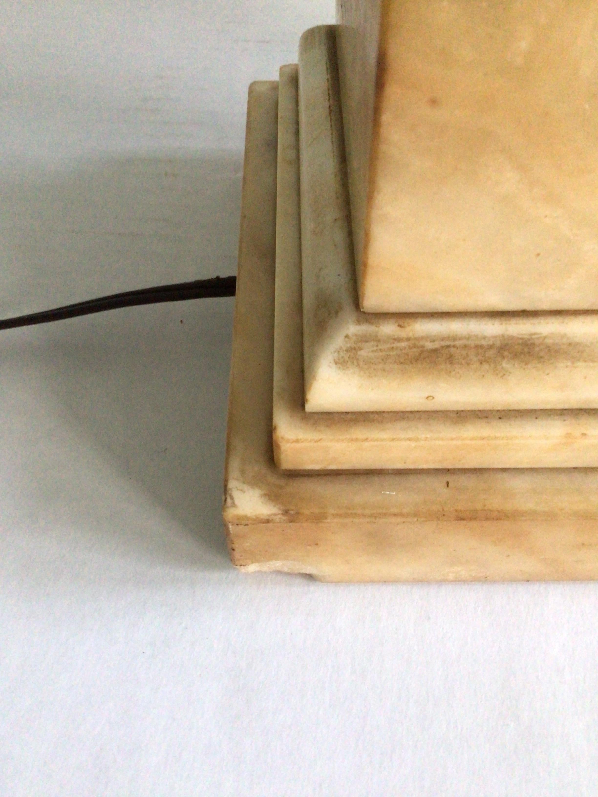 1930s Alabaster Patinated Beige Column Lamp For Sale 4