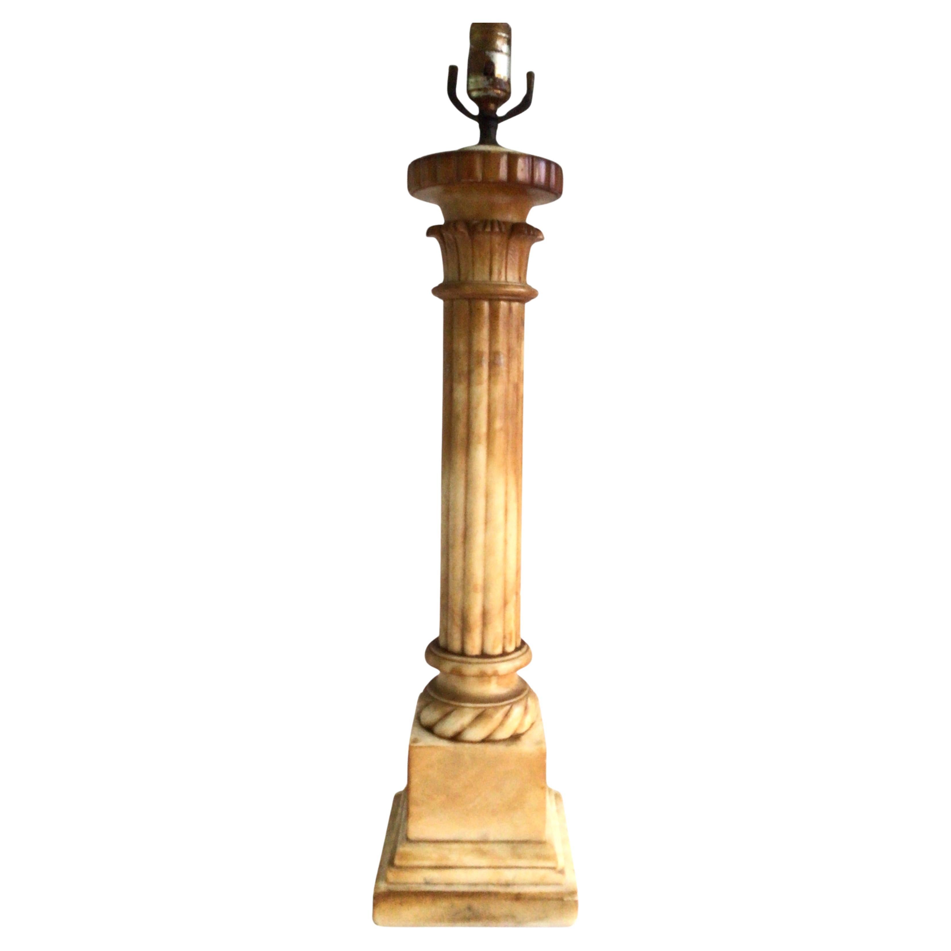 1930s Alabaster Patinated Beige Column Lamp