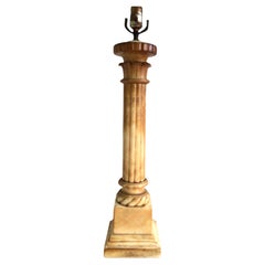 1930s Alabaster Patinated Beige Column Lamp