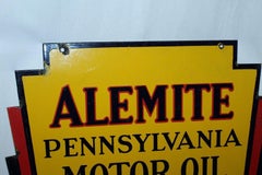 1930s Alemite Pennsylvania Motor Oil Double Sided Porcelain Art Deco Sign