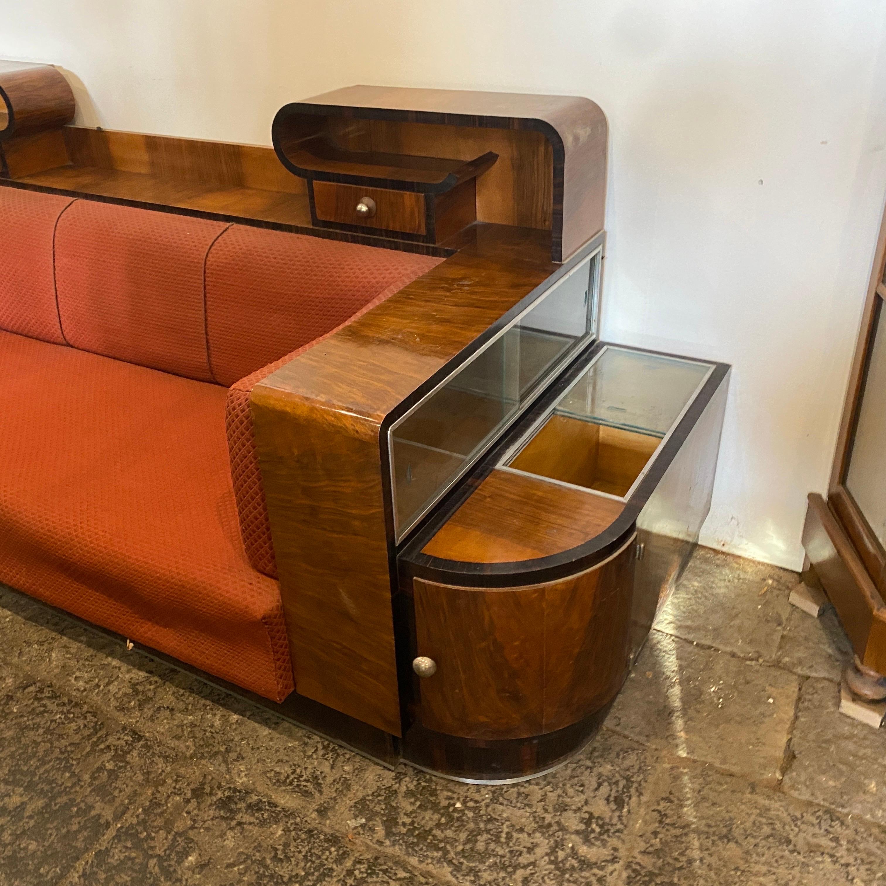 1930s Amazing Art Deco Walnut Italian Sofa with Bar Cabinet 2