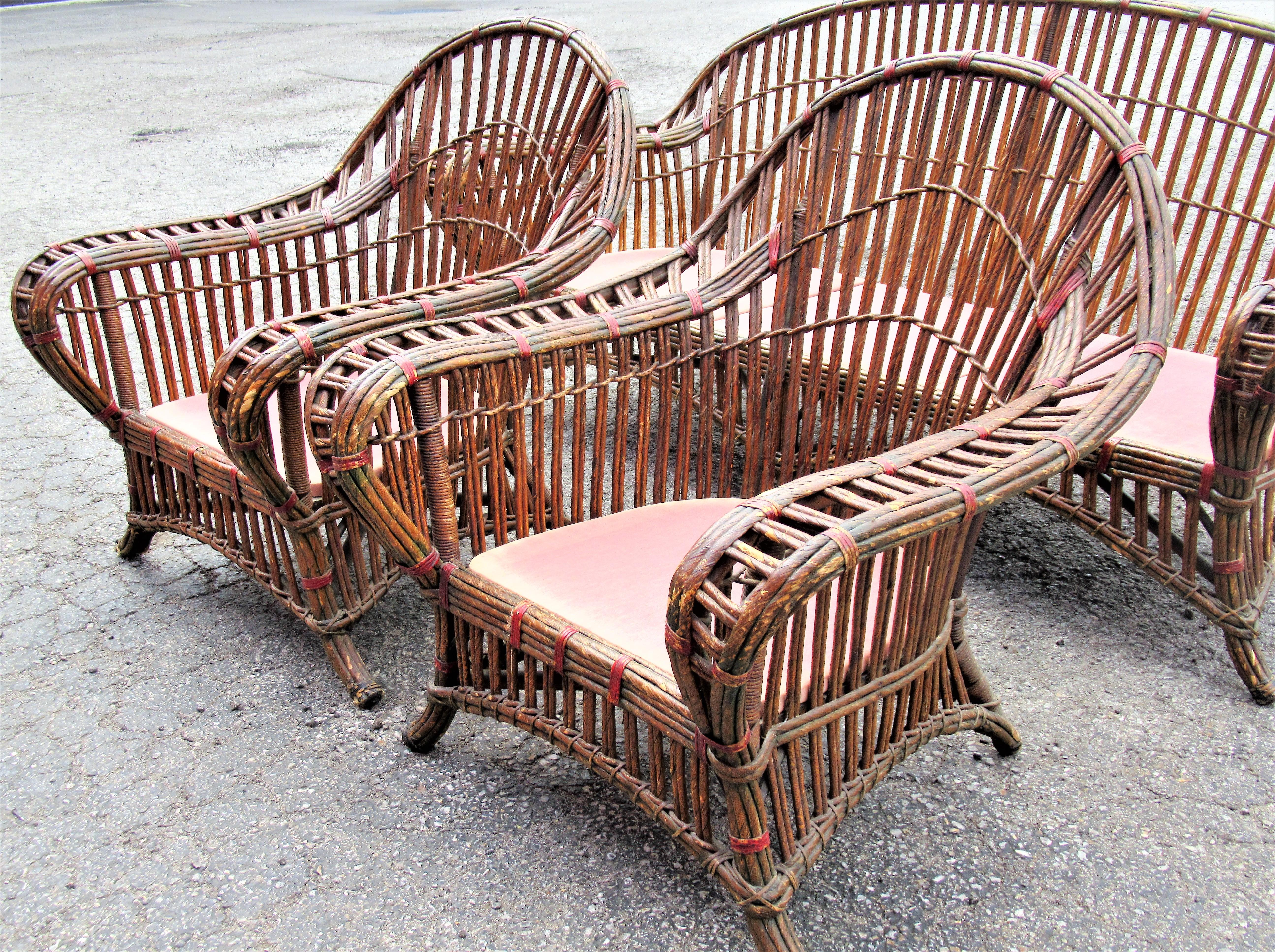 Hardwood 1930's American Art Deco Wicker Set