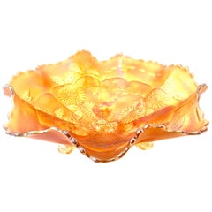 1930s American Art Glass Footed "Windmill" Ruffle Center Bowl By Fenton