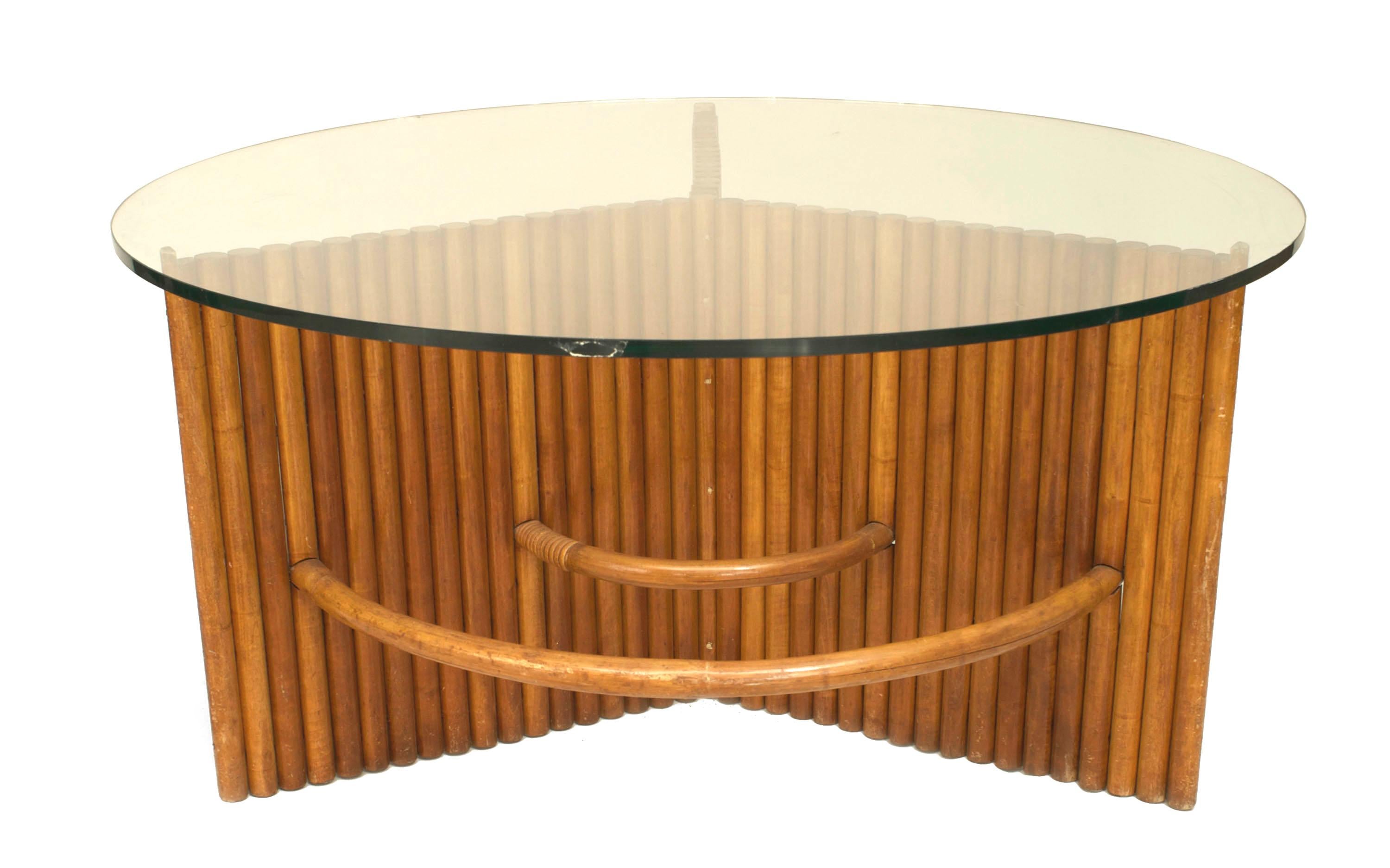 American Art Moderne Pine Faux Bamboo and Glass Coffee Table In Good Condition For Sale In New York, NY