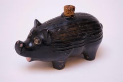 1930s American Ceramic Ebony "Pig" Whiskey Nip / Flask