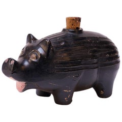 Vintage 1930s American Ceramic Ebony "Pig" Whiskey Nip / Flask