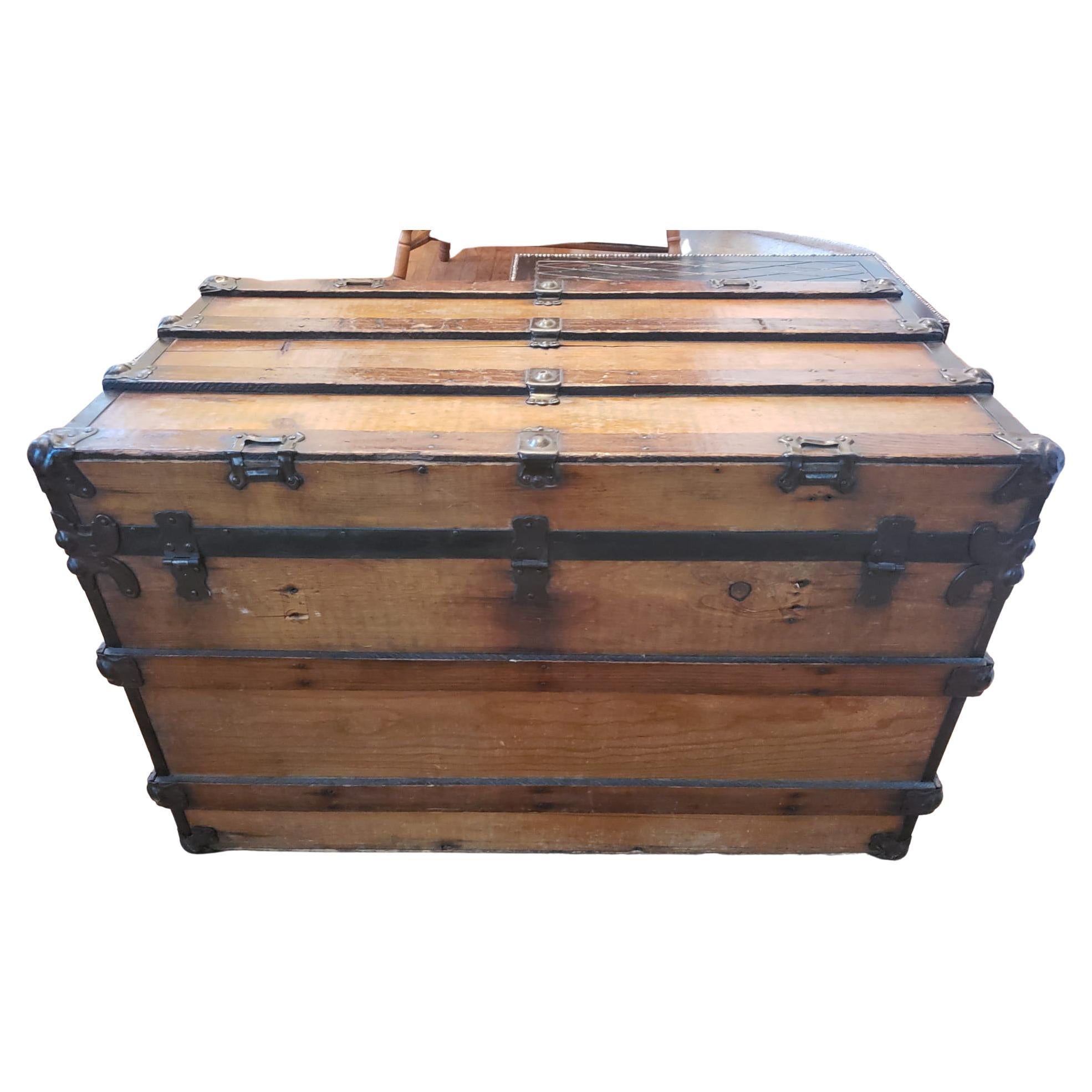 Woodwork 1930s American Classical Wooden and Steel Cedar Lined Trunk