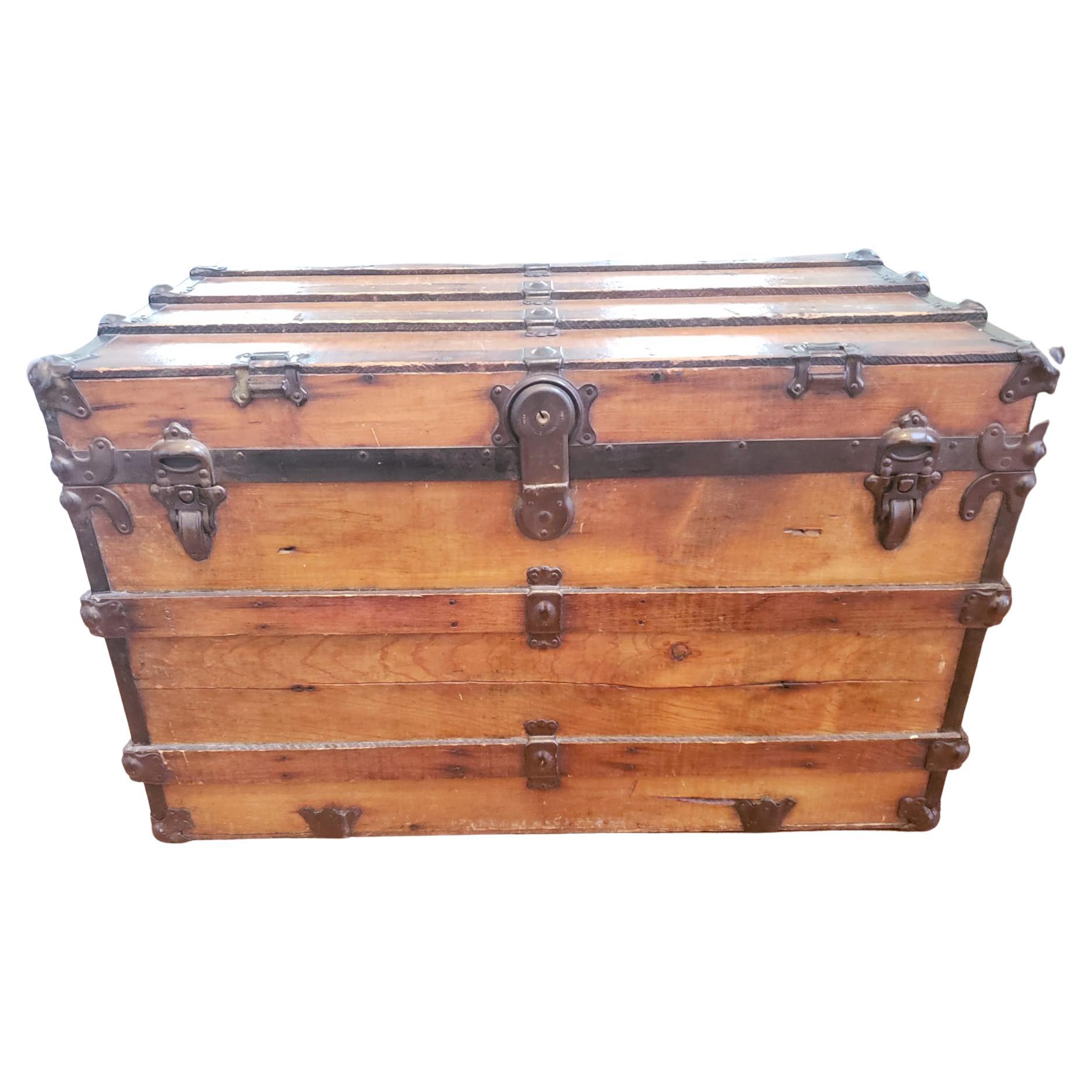 Metal 1930s American Classical Wooden and Steel Cedar Lined Trunk