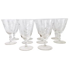1930s American Etched Crystal Stem Glasses, Set of 10