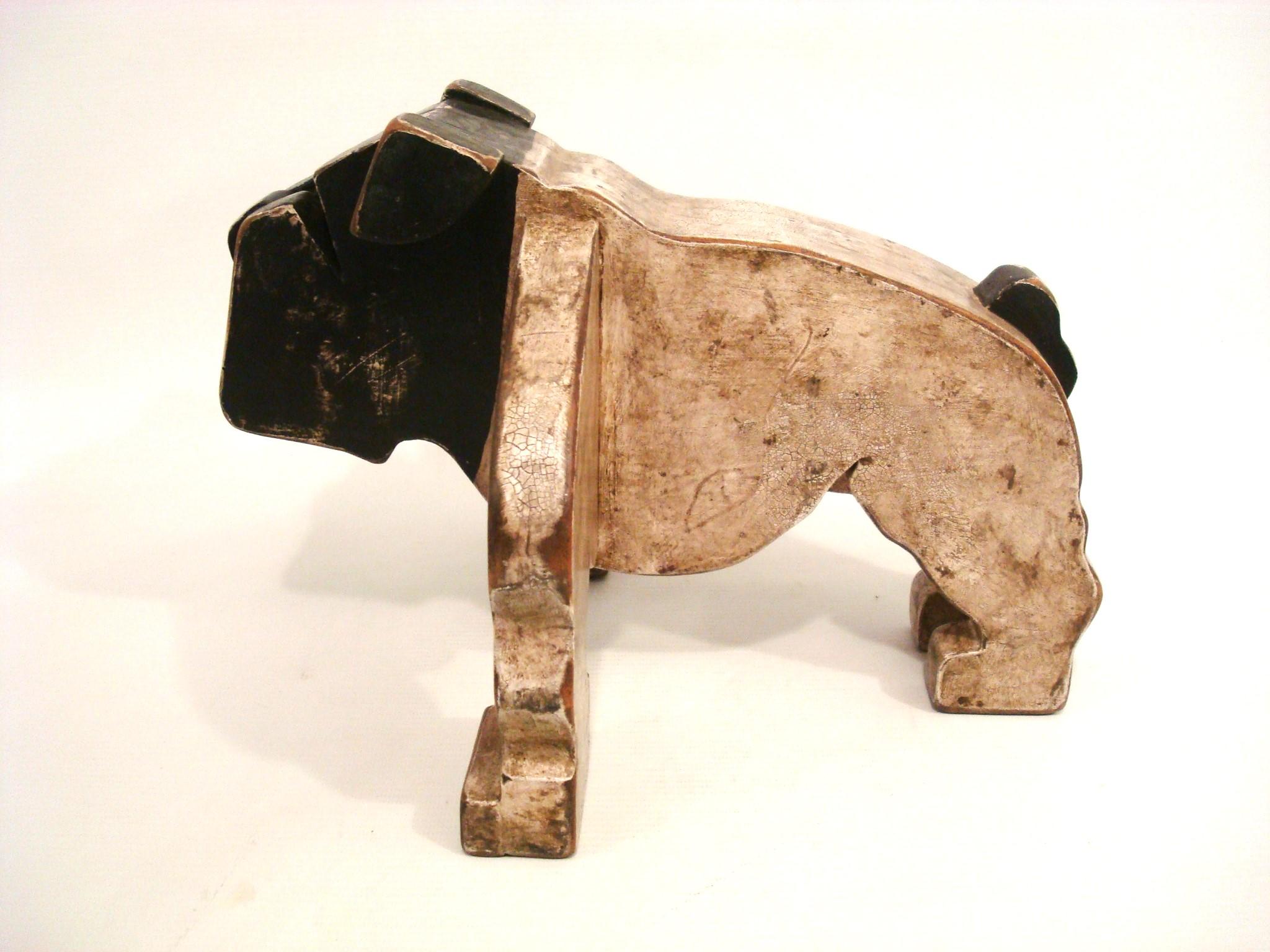 20th Century 1930's American Folk Art Wooden Bulldog Sculpture For Sale