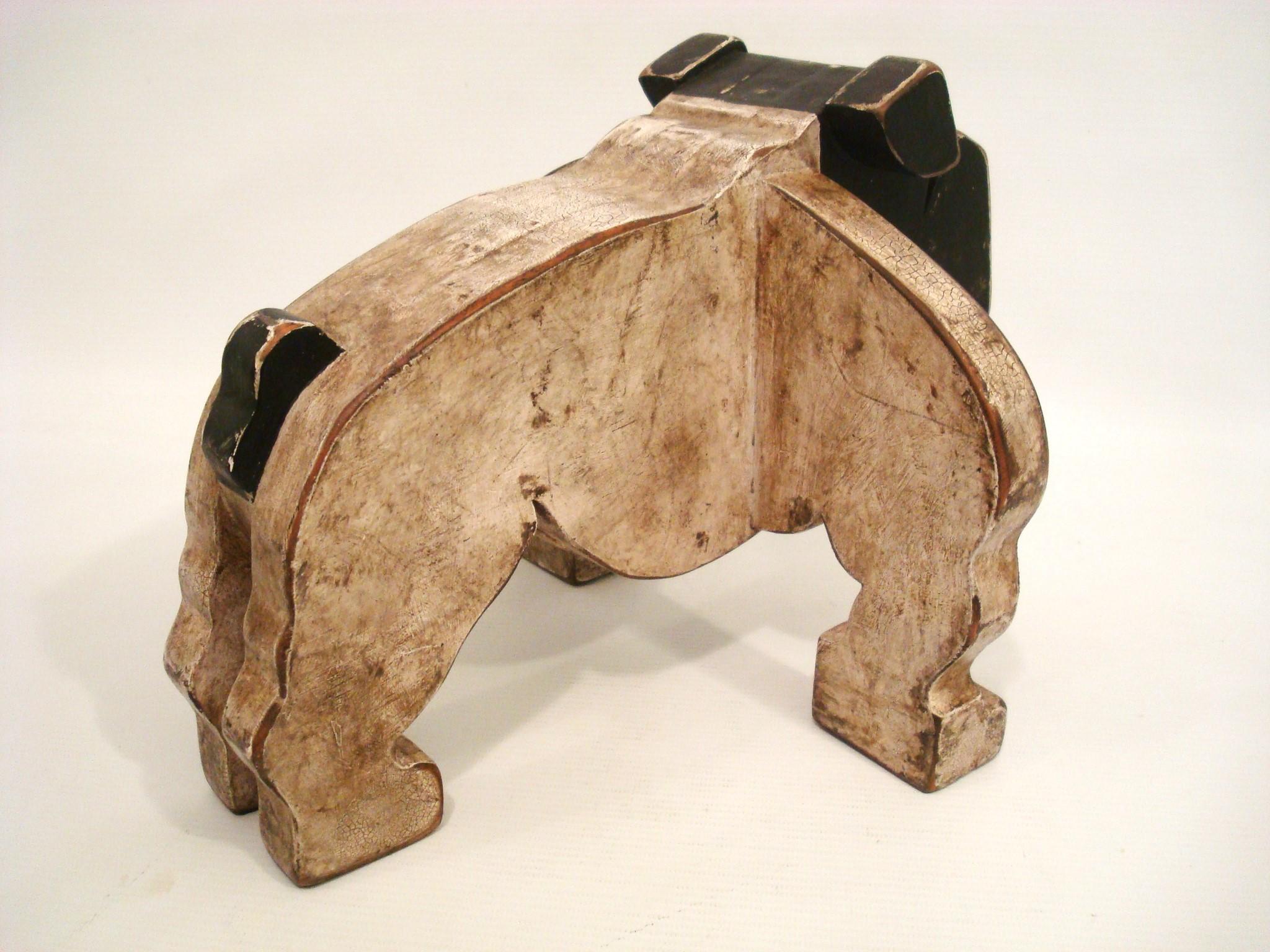 1930's American Folk Art Wooden Bulldog Sculpture For Sale 1