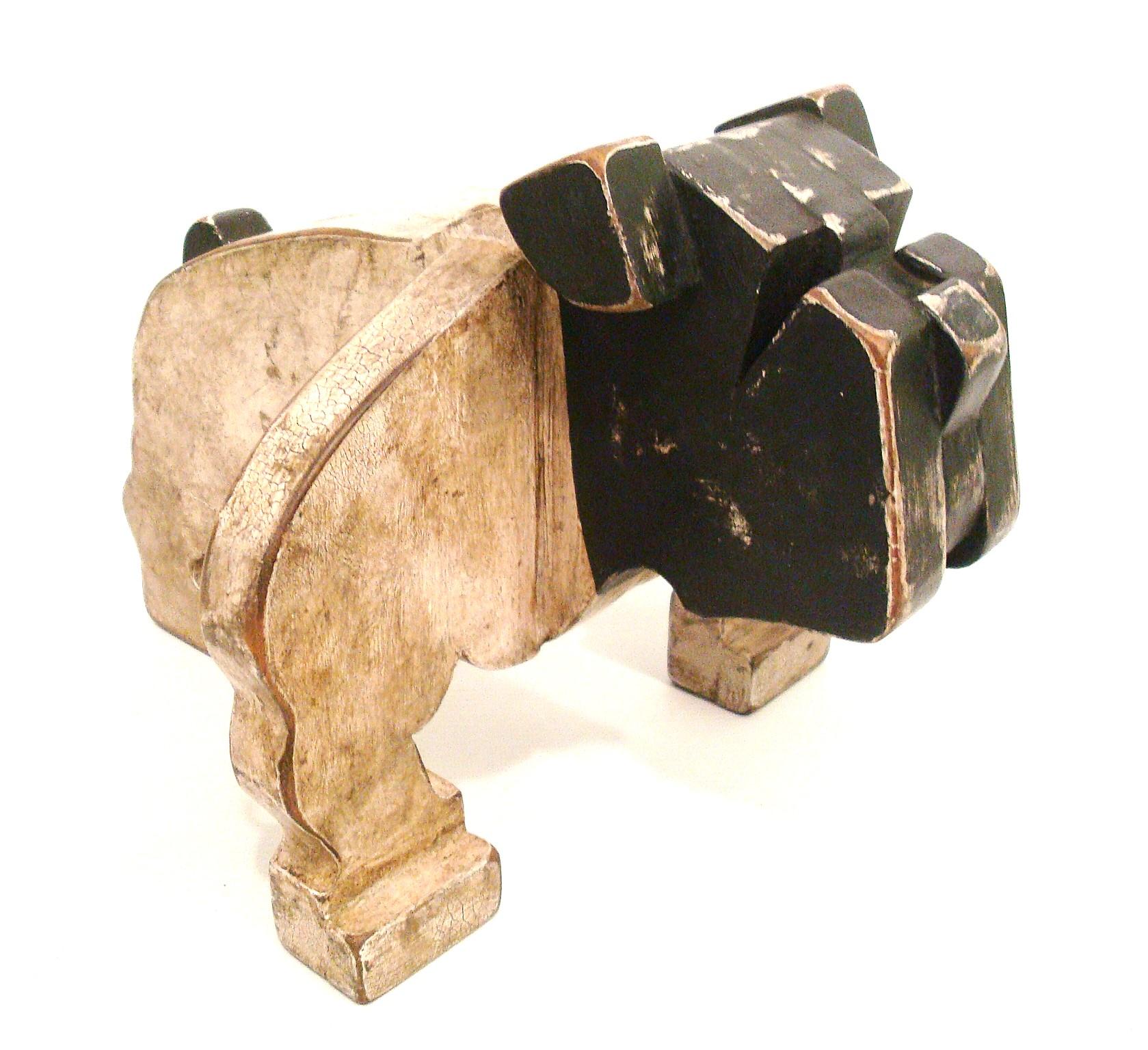 1930's American Folk Art Wooden Bulldog Sculpture For Sale 3