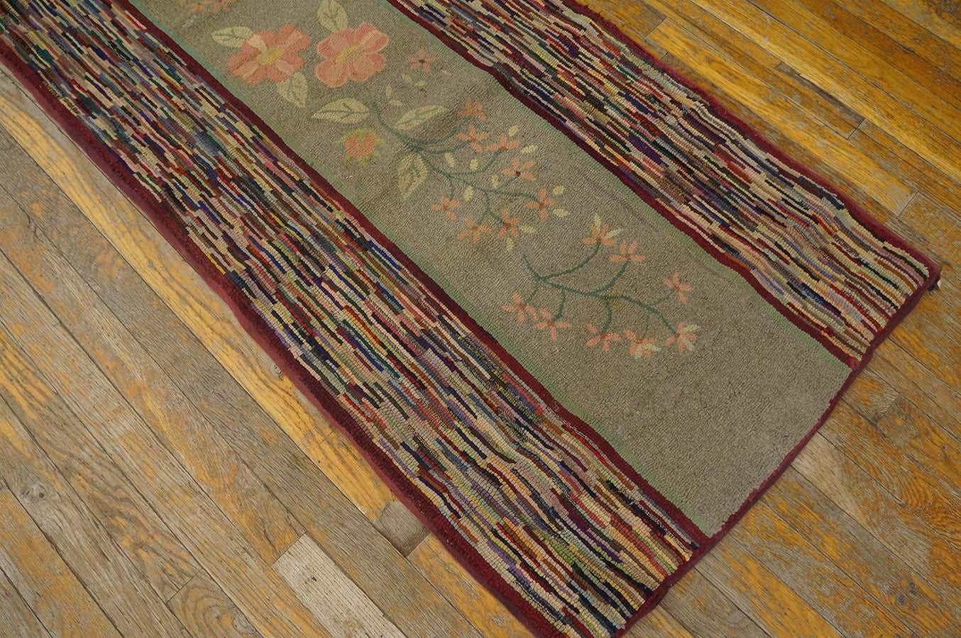 Wool 1930s American Hooked Rug ( 2'4