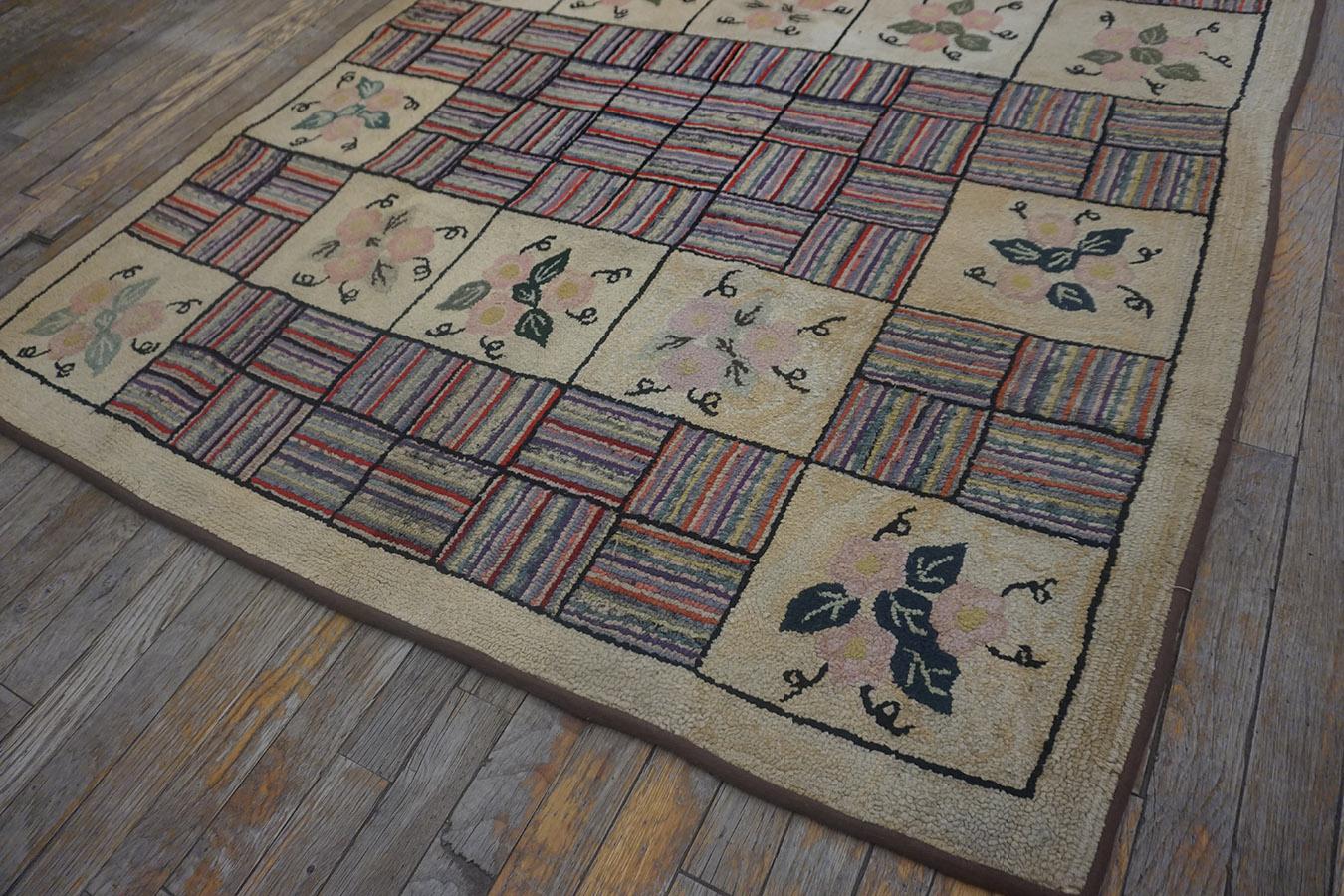 Wool 1930s American Hooked Rug 4'8