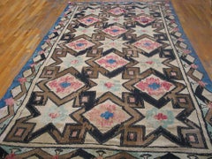 1920s Camel Geometric Folk American Hooked Rug Handwoven Wool 8'4"x14"4' Carpet