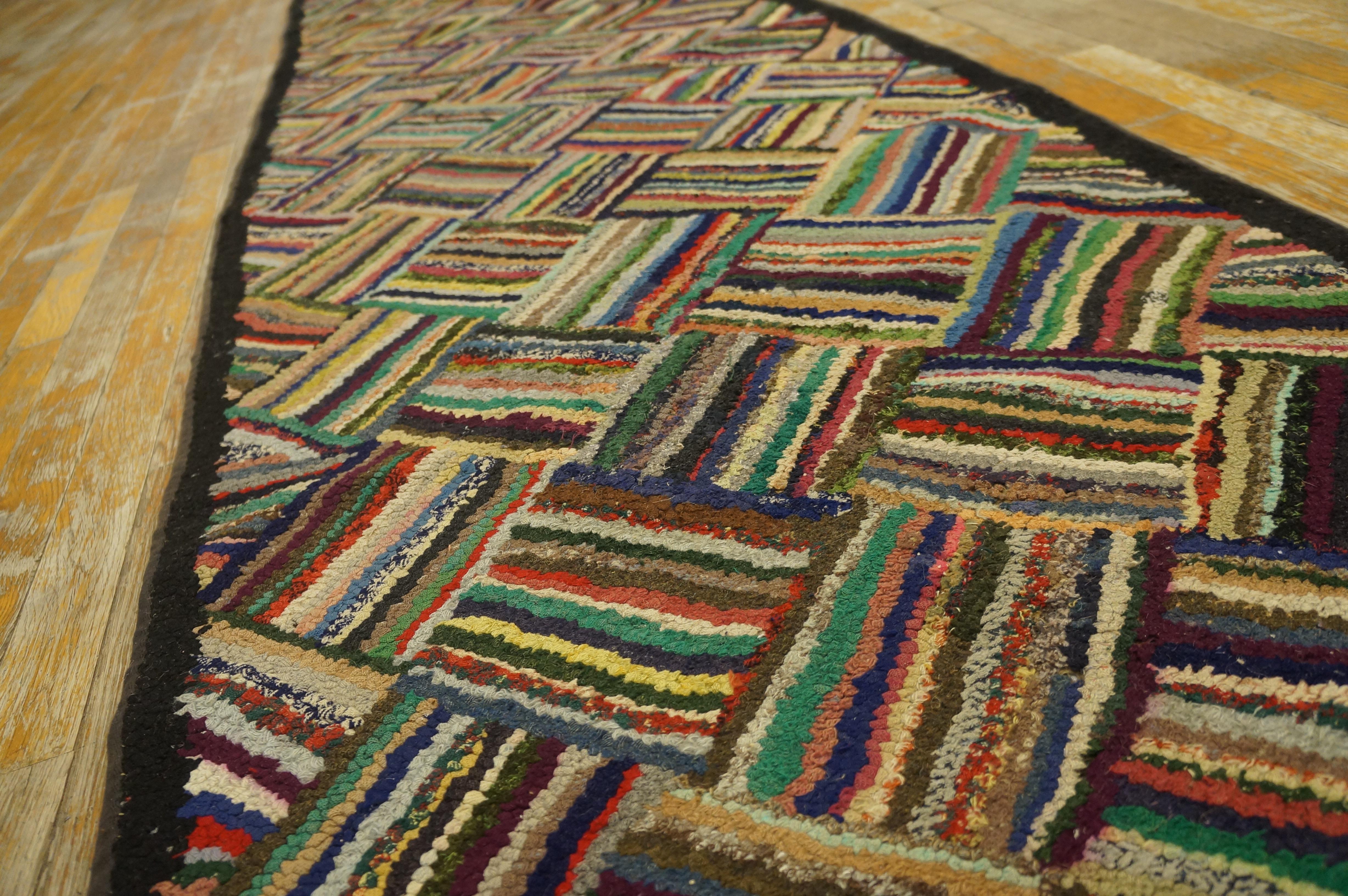 1930s American Hooked Rug with Basket Weave Pattern ( 2'4