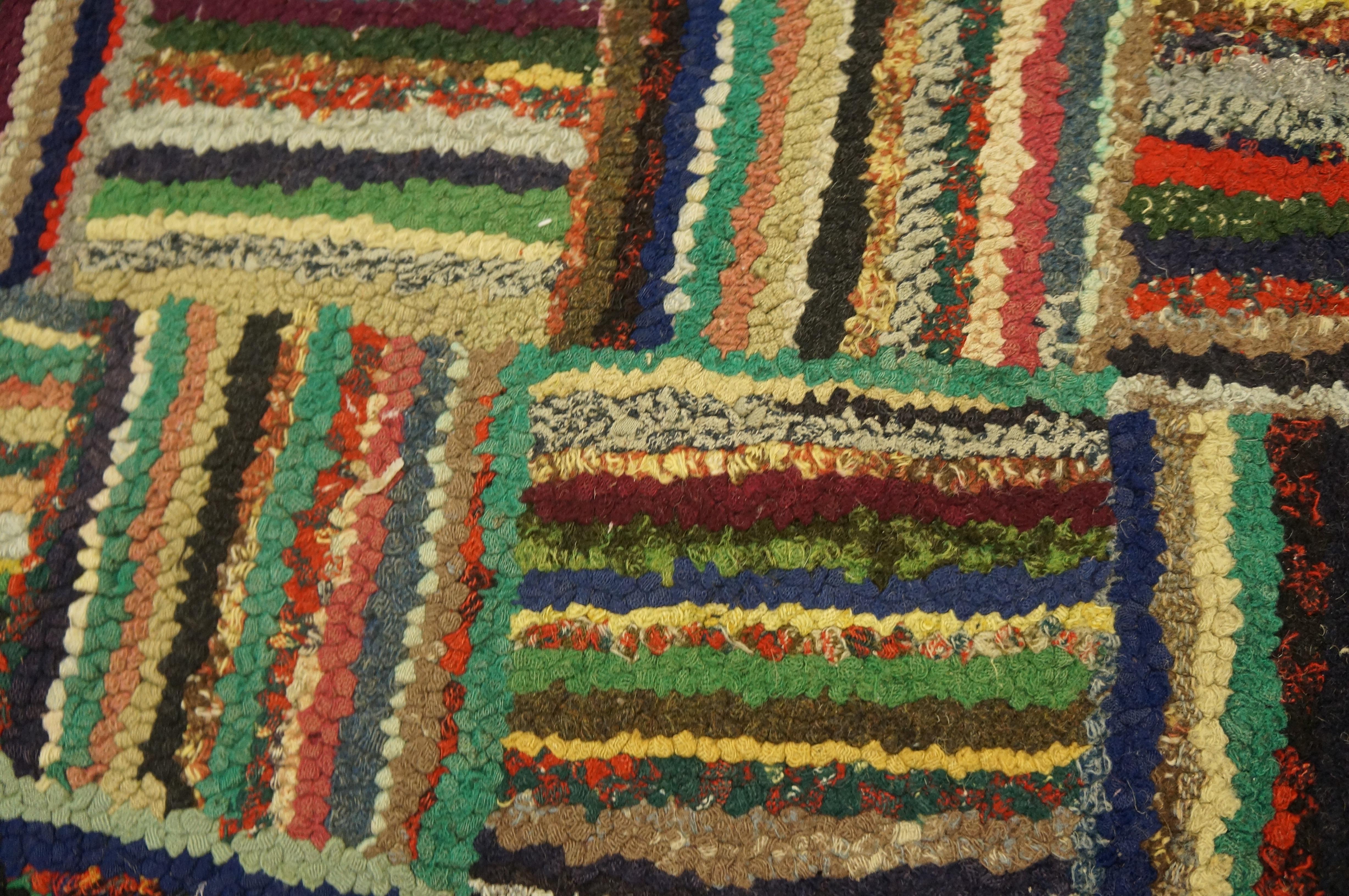 1930s American Hooked Rug with Basket Weave Pattern ( 2'4