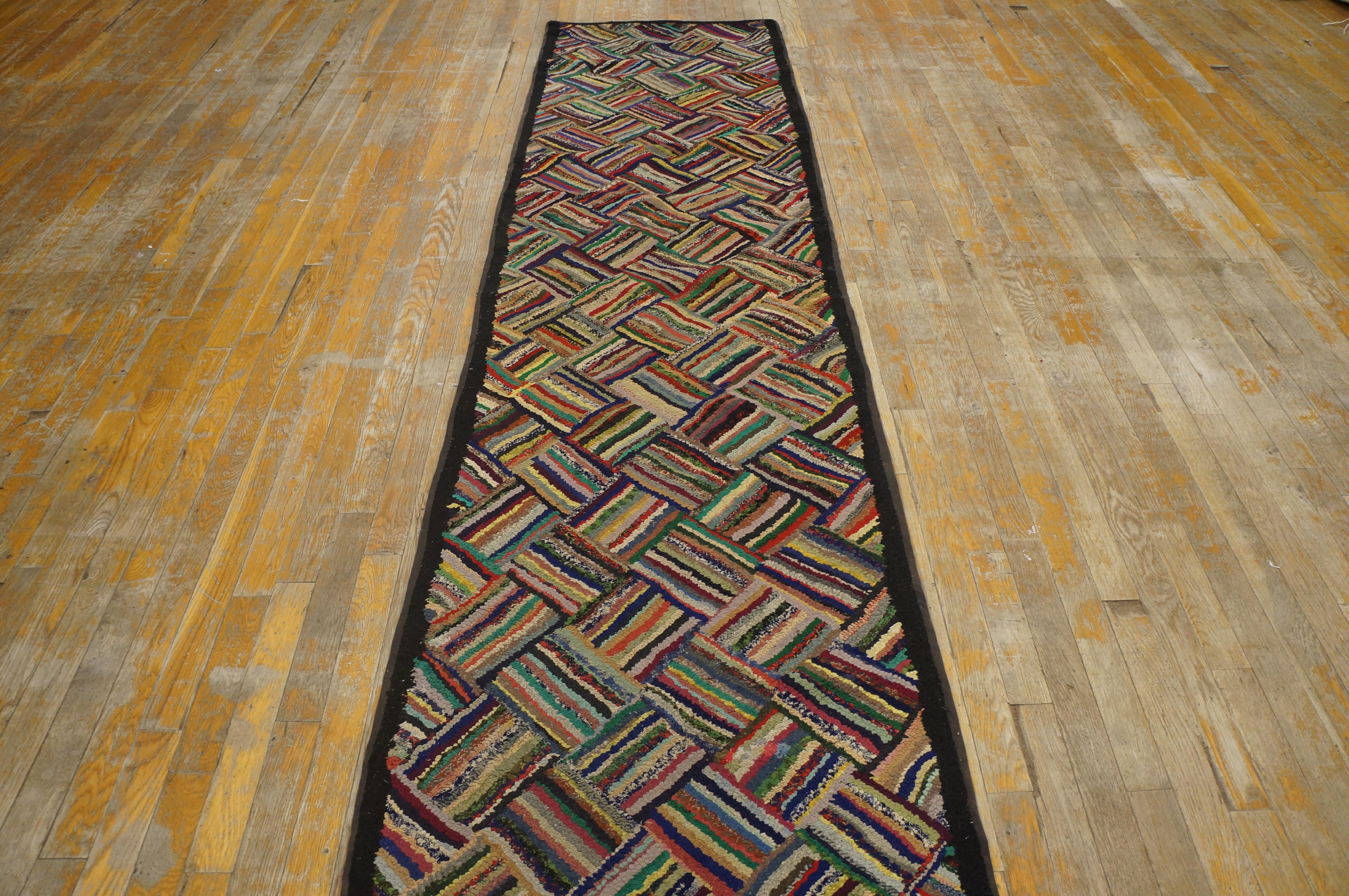 1930s American Hooked Rug with Basket Weave Pattern ( 2'4