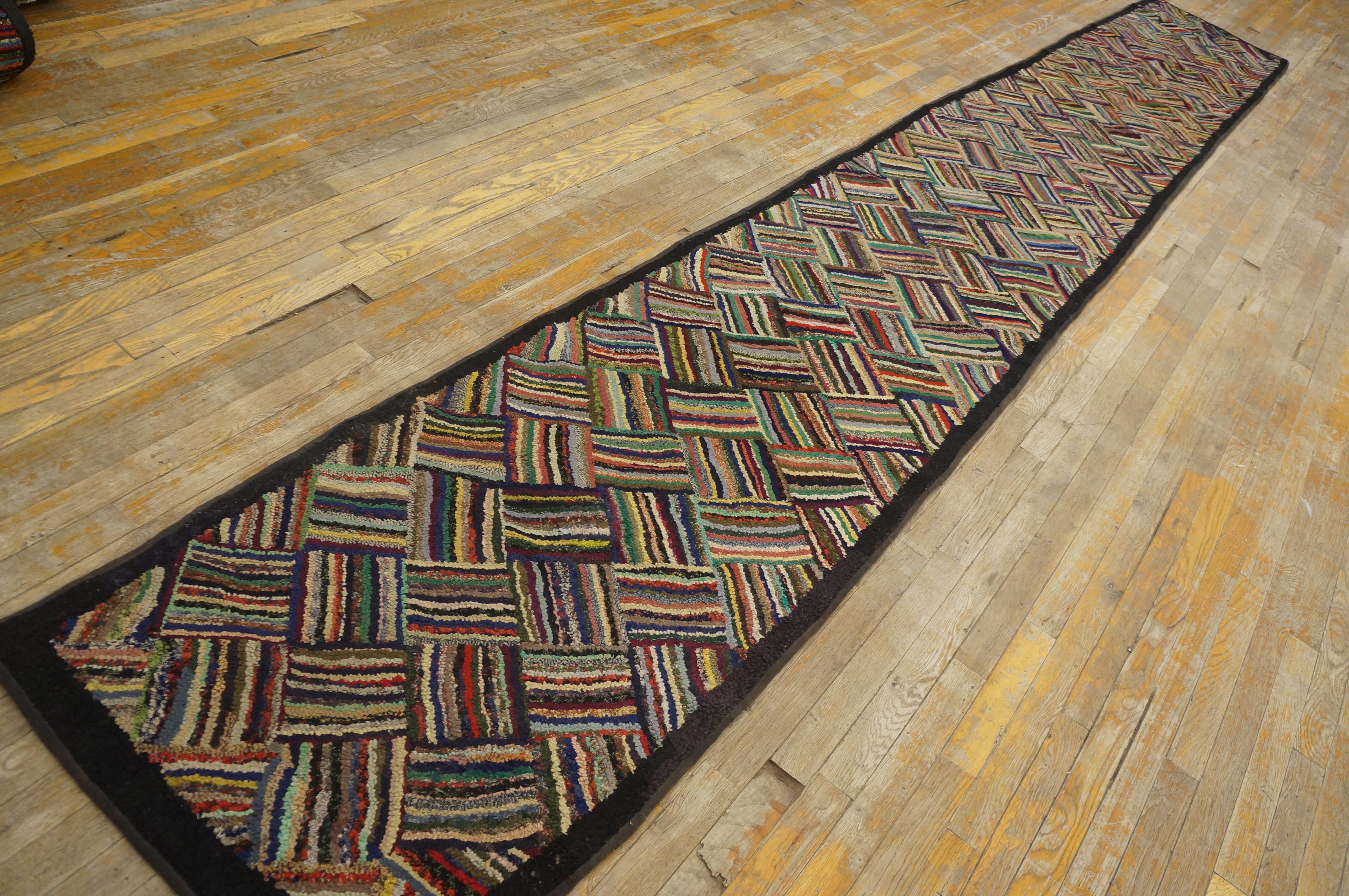 Wool 1930s American Hooked Rug with Basket Weave Pattern ( 2'4