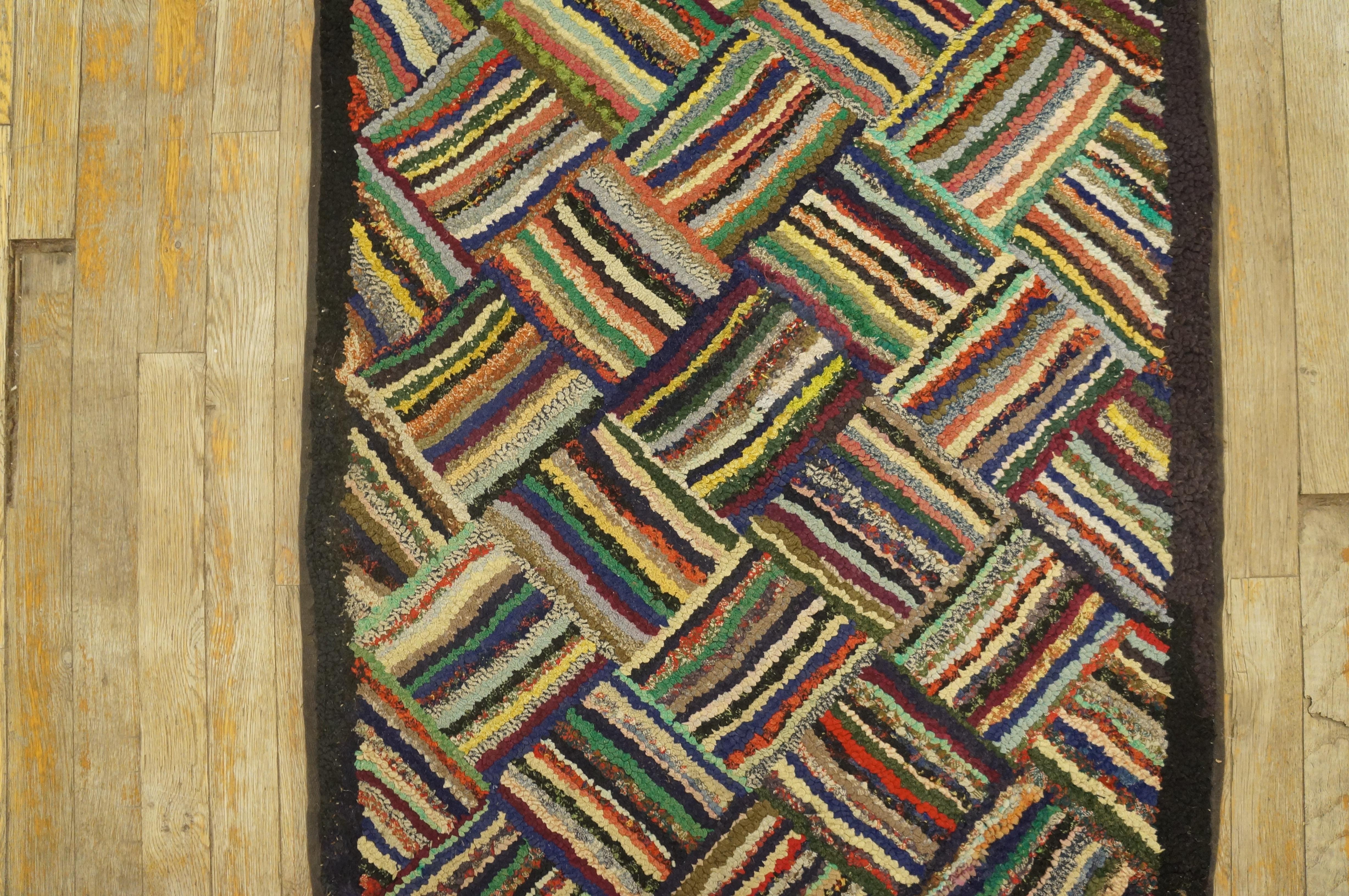 1930s American Hooked Rug with Basket Weave Pattern ( 2'4