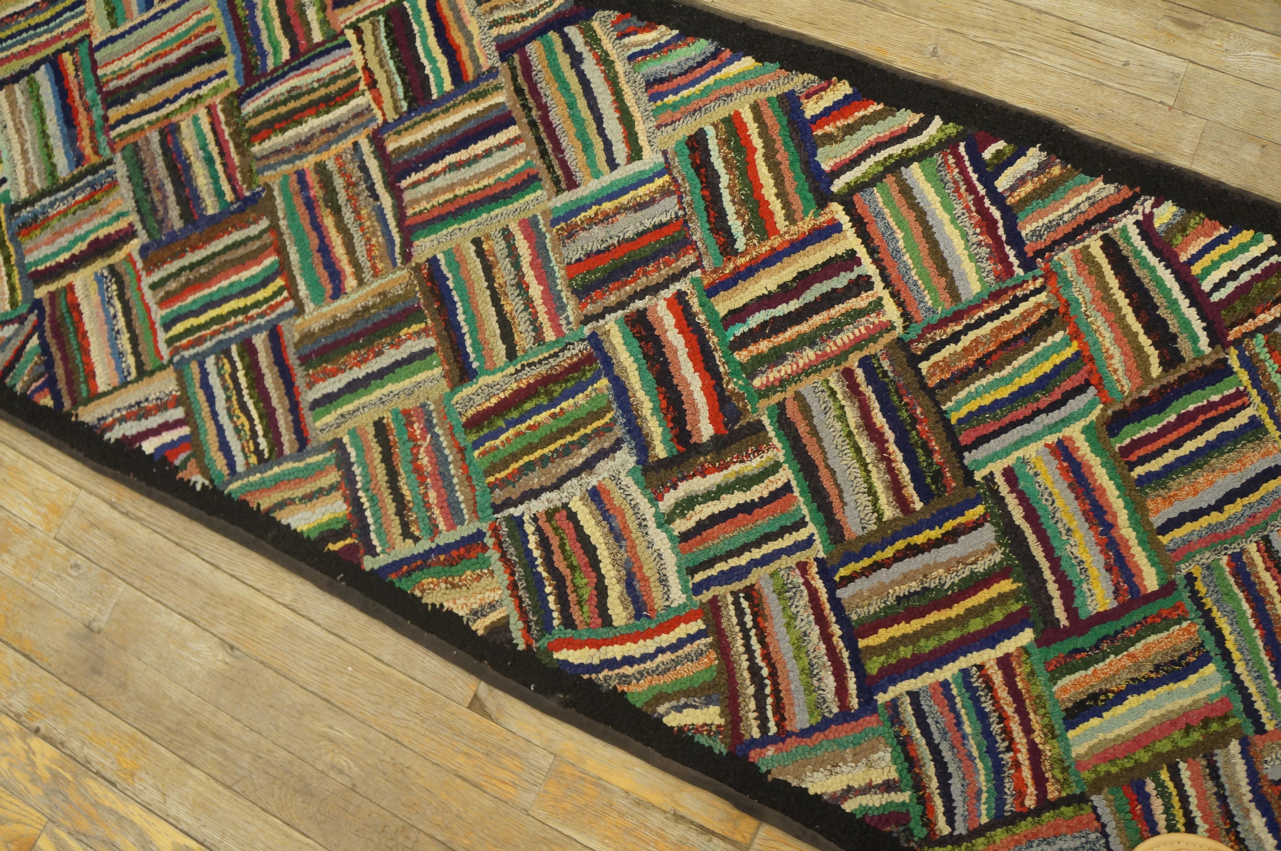 1930s American Hooked Rug with Basket Weave Pattern ( 2'4