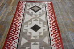 1930s Gray Tribal Antique American Navajo Carpet 4'9"x 6'9" Flatweave Wool Rug