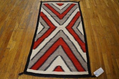 Grey Red & Ivory Classic Geometric Flatwoven Antique Native American Navajo Rug