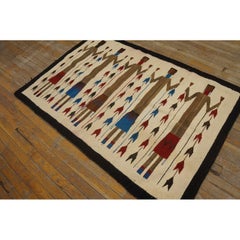 1930s Ivory Geometric Figurative American Navajo Yei Carpet 3' 5'' x 5' Wool Rug