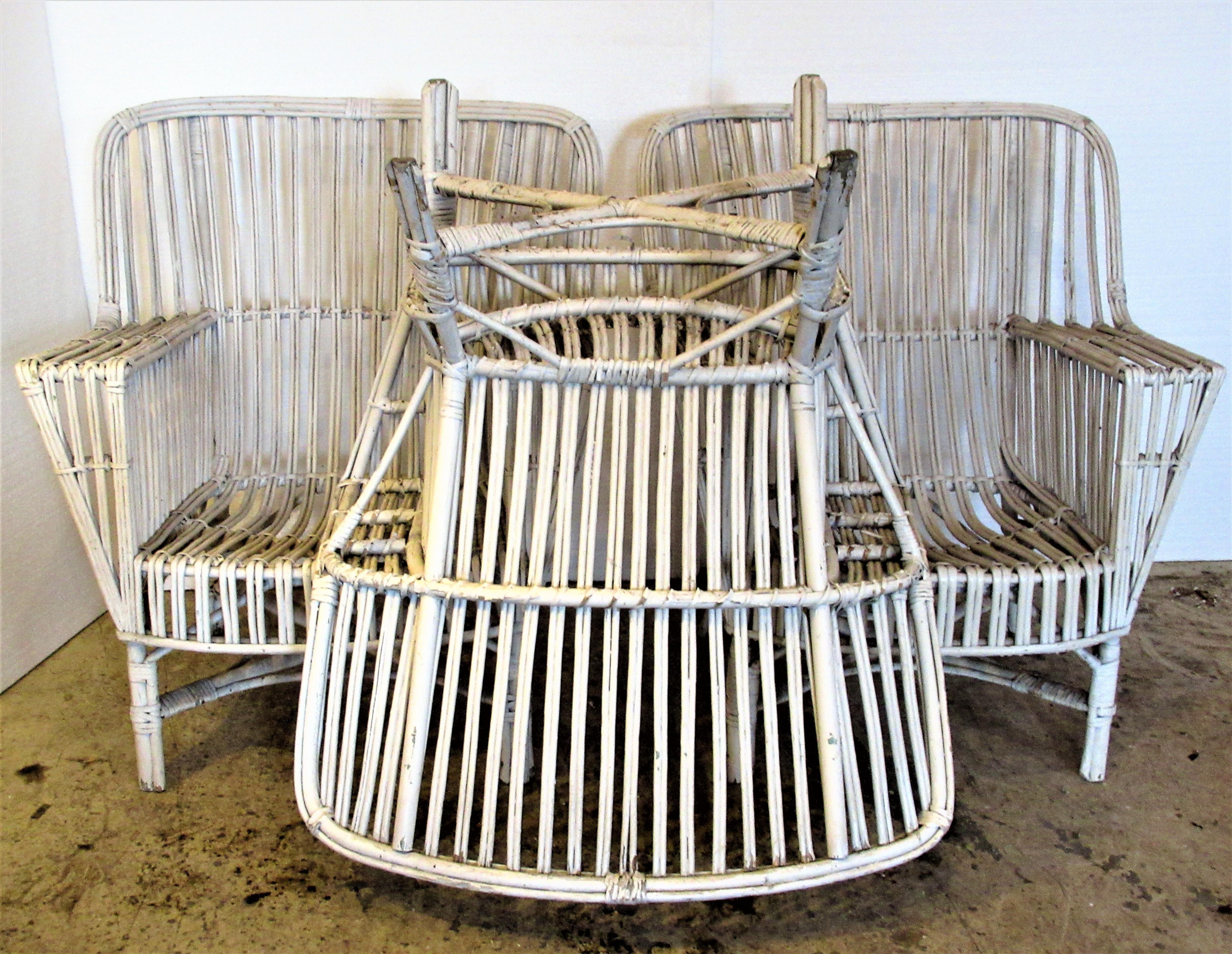 1930s American Stick Wicker Armchairs 8