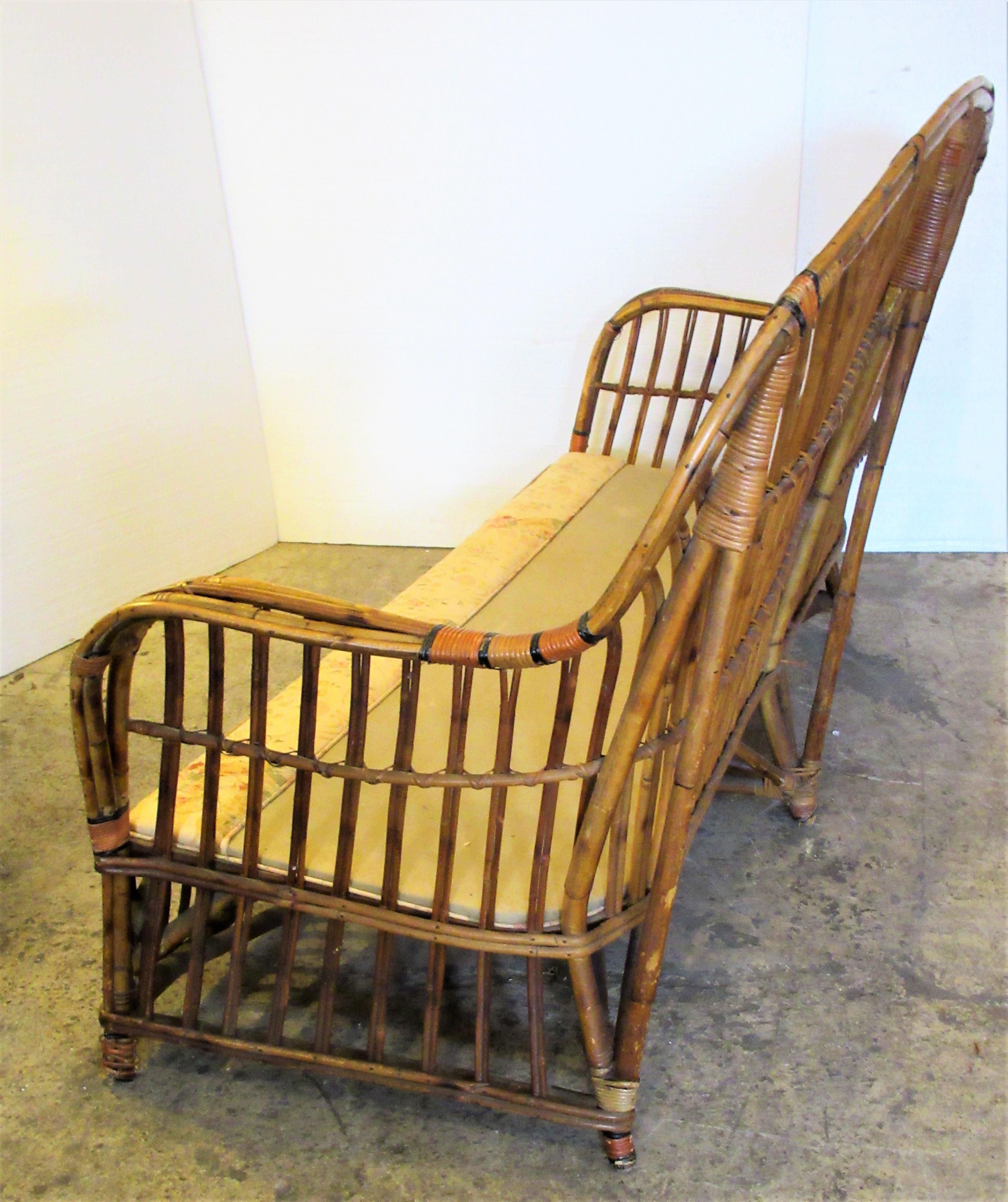 Art Deco Antique American Stick Wicker Rattan Sofa