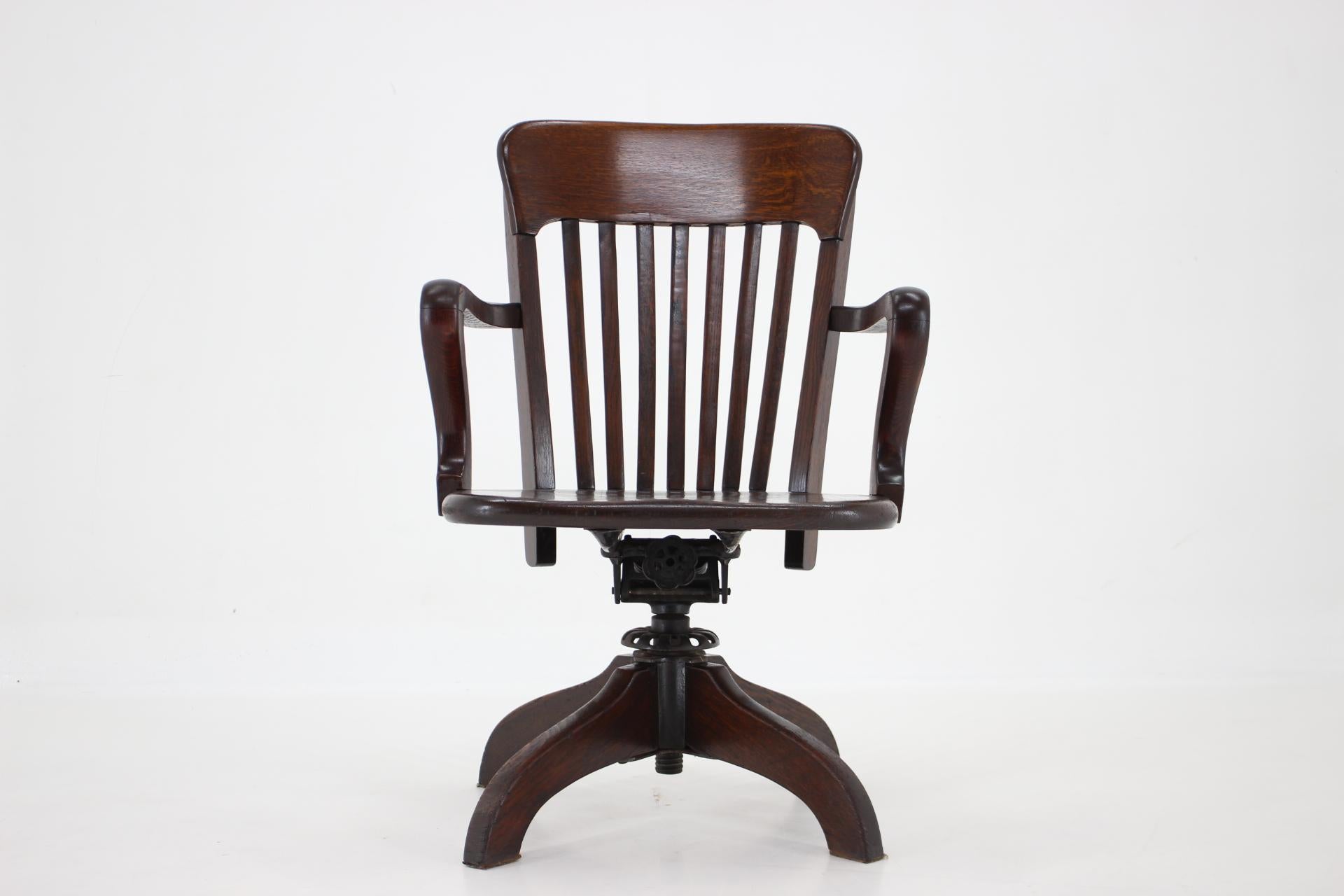 Mid-Century Modern 1930s, American Wooden Swivel and Reclining Desk Chair