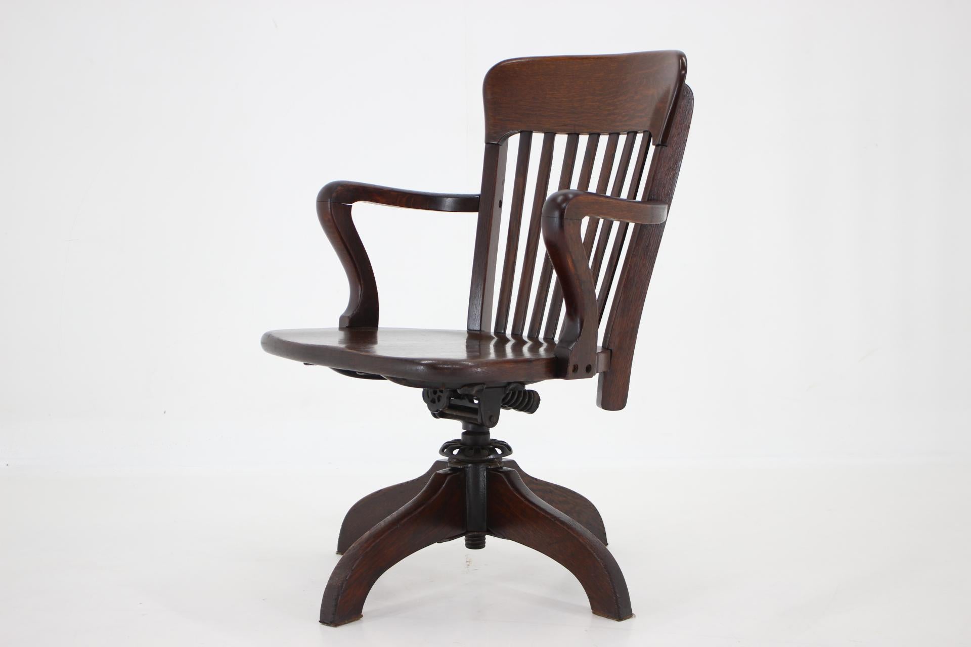 North American 1930s, American Wooden Swivel and Reclining Desk Chair