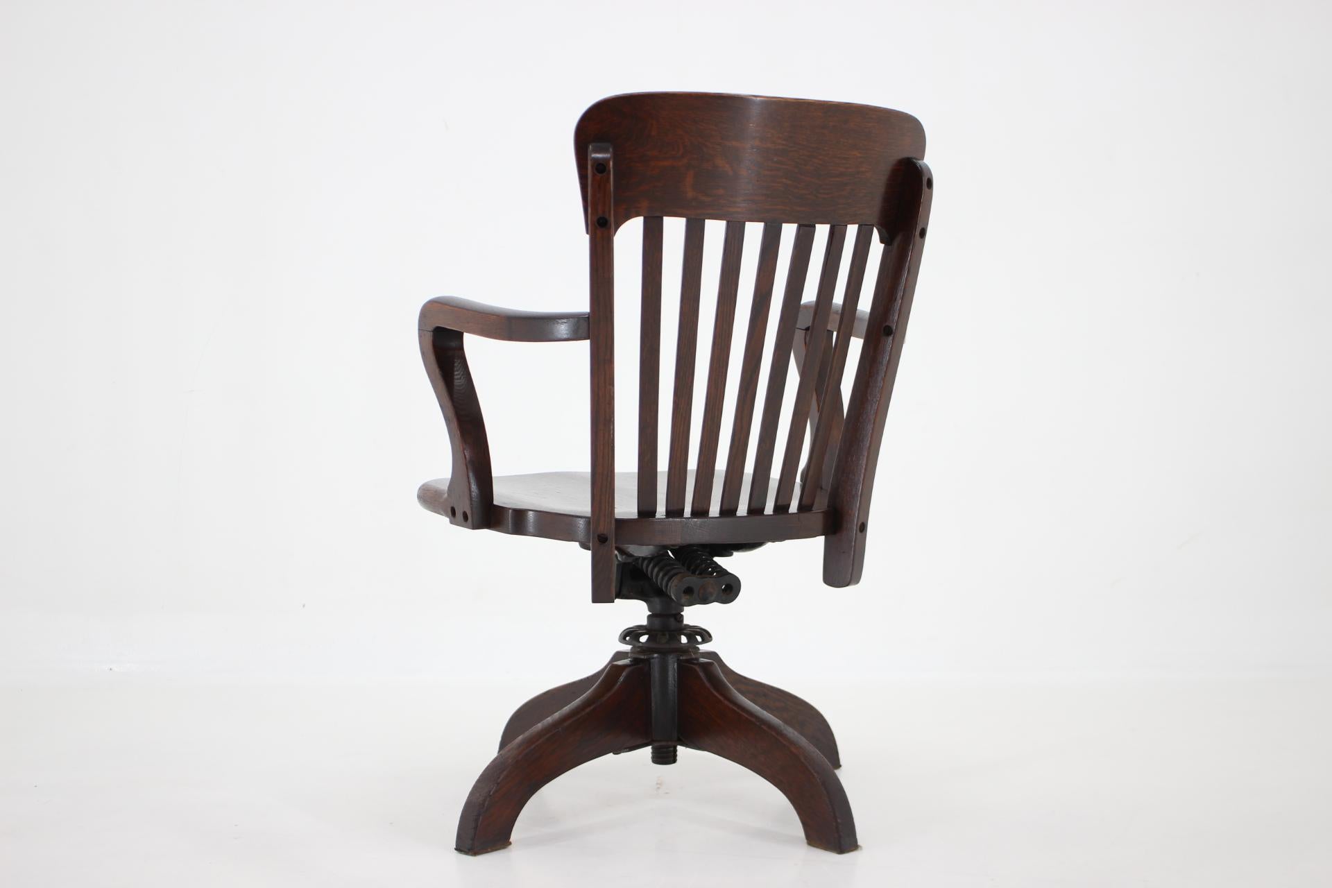 Mid-20th Century 1930s, American Wooden Swivel and Reclining Desk Chair