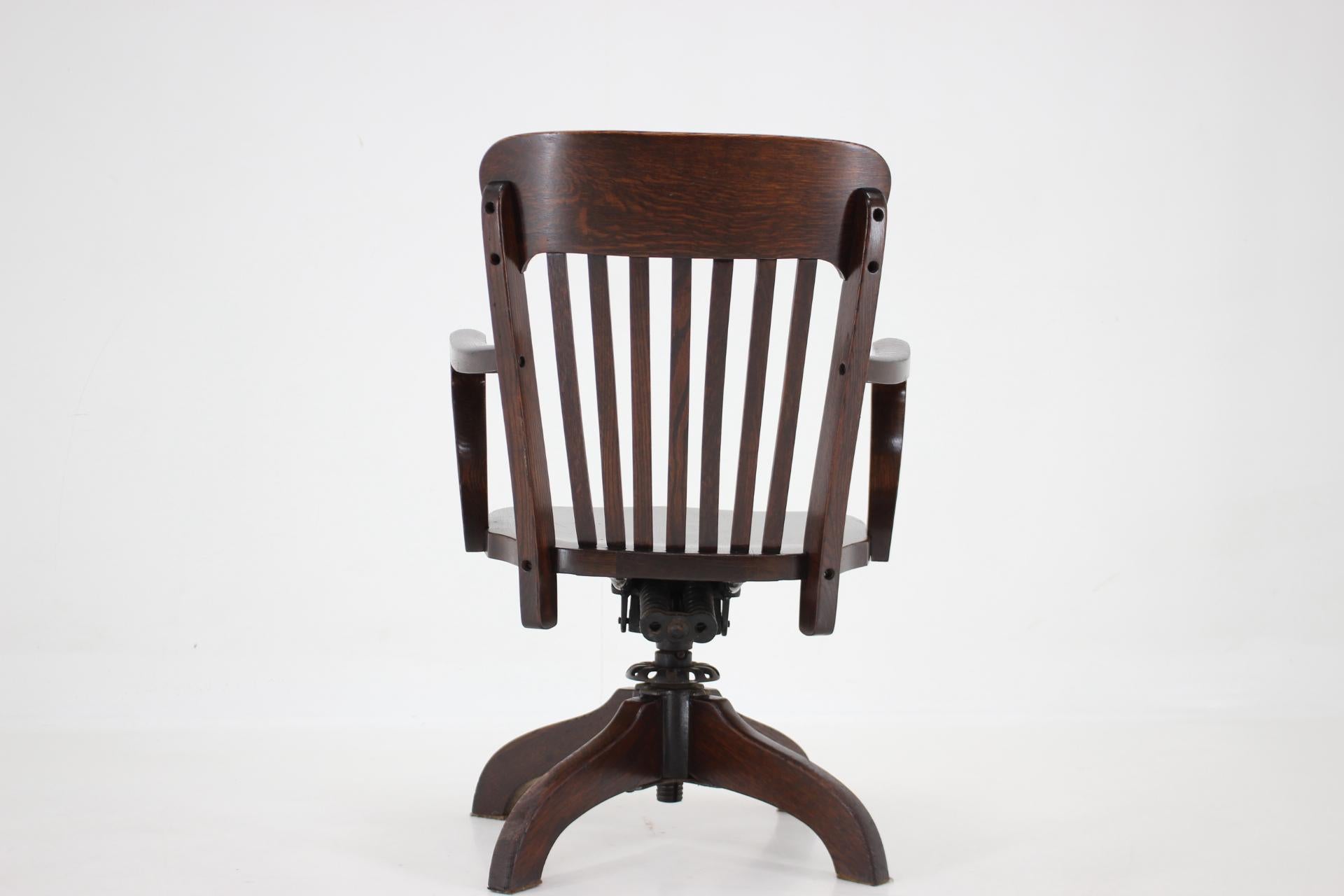 1930s, American Wooden Swivel and Reclining Desk Chair 1