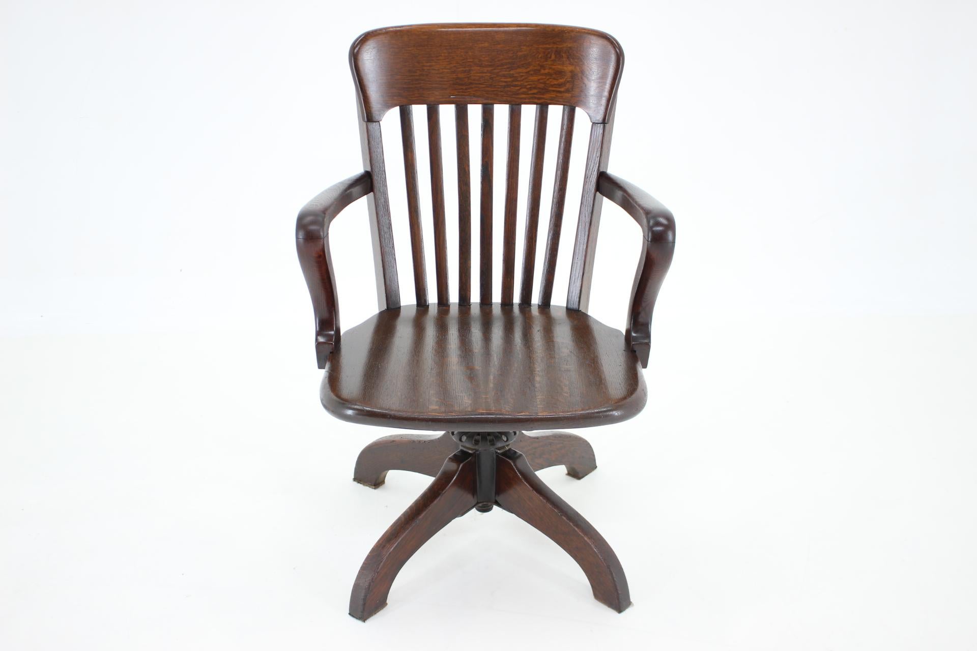 1930s, American Wooden Swivel and Reclining Desk Chair 2