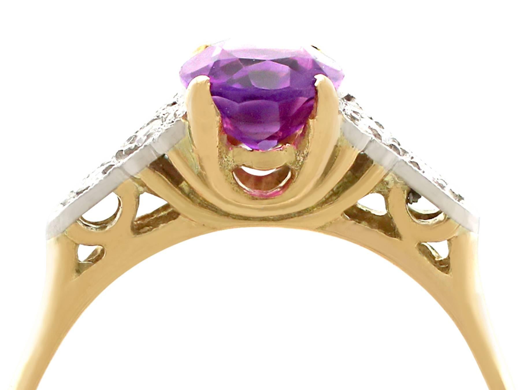 An impressive antique 1.10 carat amethyst and 1.10 carat diamond, 18 karat yellow gold and 18 karat white gold set dress ring; part of our diverse antique jewelry collections

This fine and impressive amethyst dress ring has been crafted in 18k