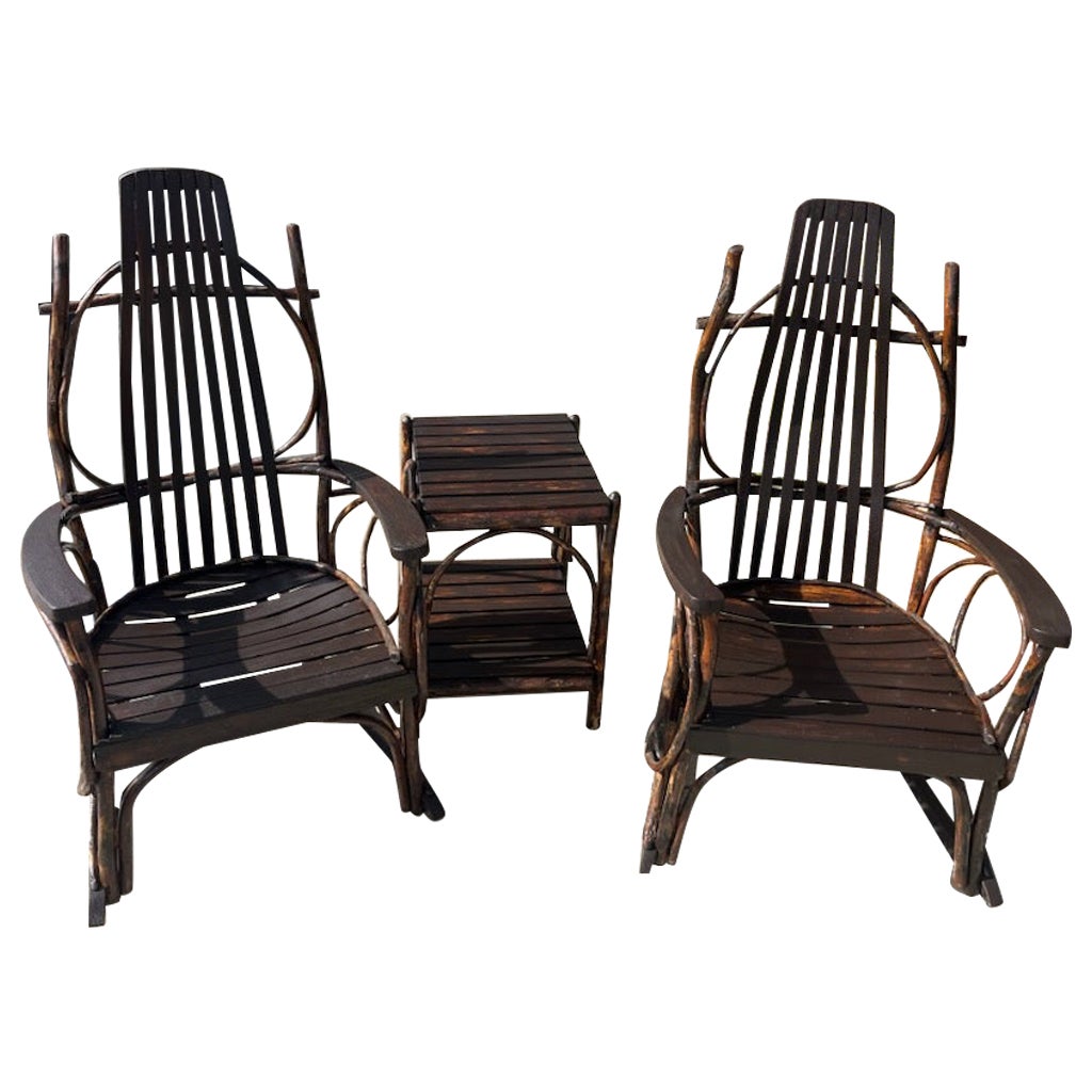 1930s Amish Hickory and Bentwood Rockers and Side Table