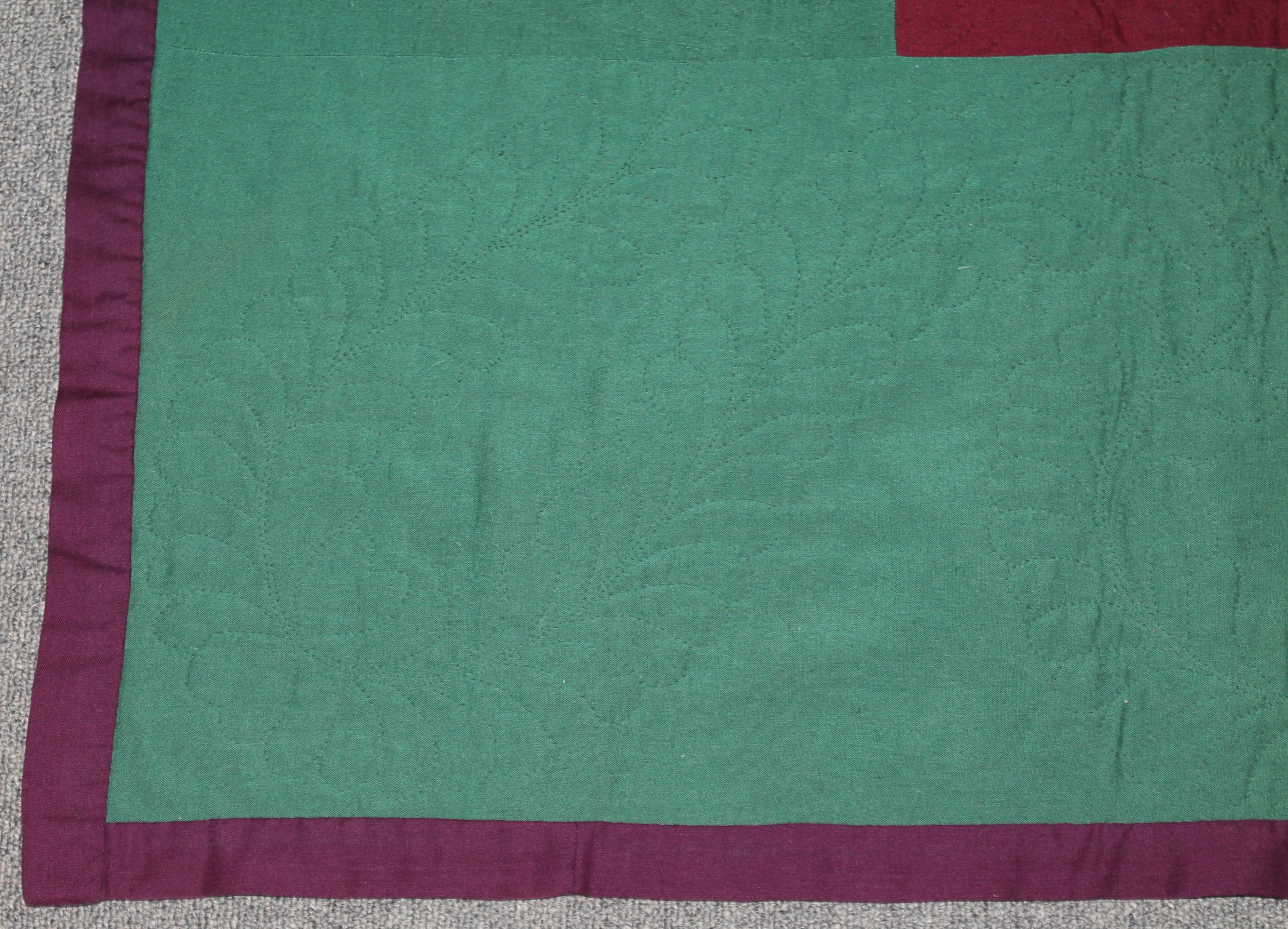 Hand-Crafted 1930s Amish Wool Sunshine and Shadow Quilt Lancaster Co., Pa. For Sale