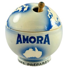 1930s Amora Mustard World Globe French Cafe Pot & Spoon