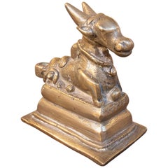 1930s Ancient Ritual Style Sculpture of a Bull in Gilded Bronze on a Base