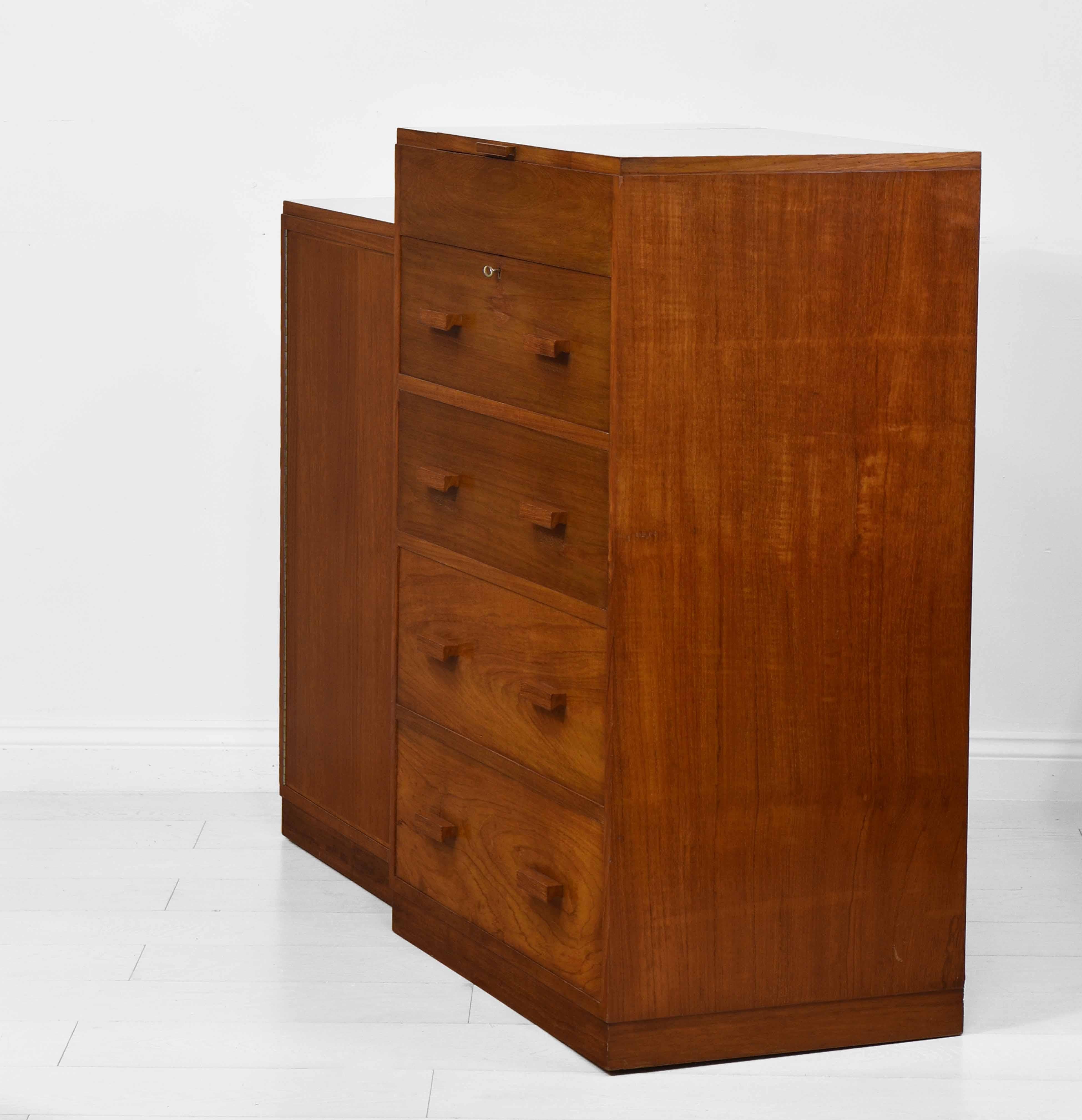 1930's Anglo Indian Camphor Wood Compact Wardrobe Chest of Drawers Vanity In Good Condition In Norwich, GB