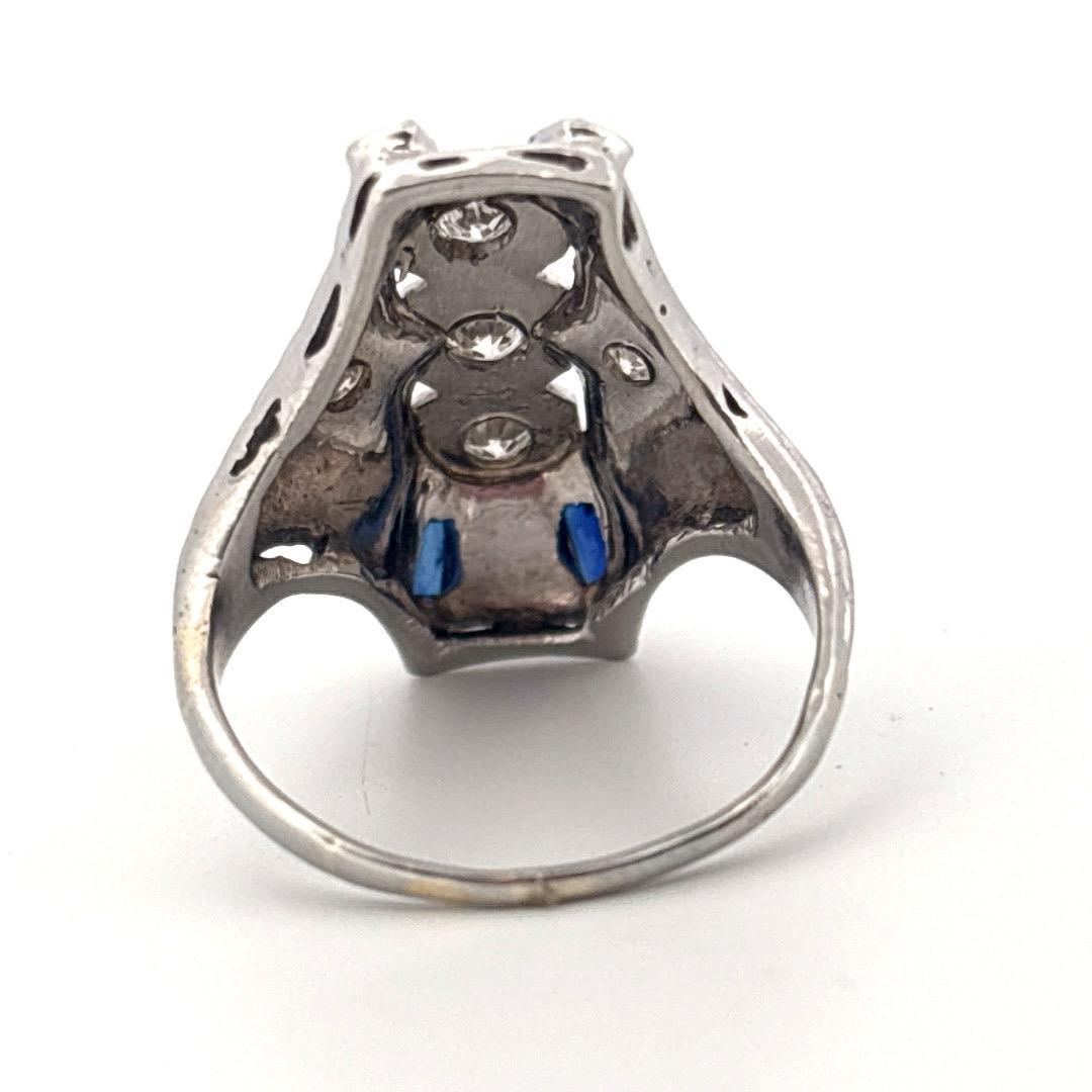 Art Deco 1930’s Antique 0.20ctw Diamond & 0.20ctw Sapphire 18K White Gold Ring For Sale
