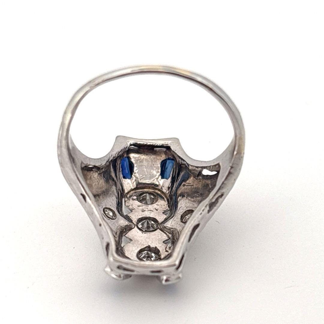 1930’s Antique 0.20ctw Diamond & 0.20ctw Sapphire 18K White Gold Ring In Good Condition For Sale In Sewickley, PA