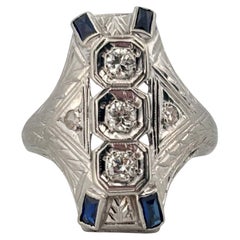 1930’s Antique 0.20ctw Diamond & 0.20ctw Sapphire 18K White Gold Ring