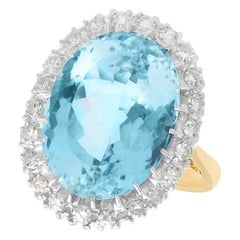 1930s, Antique 10.79 Carat Aquamarine and Diamond Yellow Gold Cocktail Ring