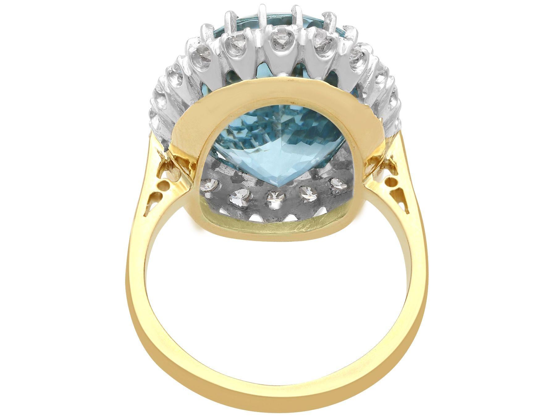 1930s, Antique 10.79 Carat Aquamarine and Diamond Yellow Gold Cocktail Ring In Excellent Condition In Jesmond, Newcastle Upon Tyne