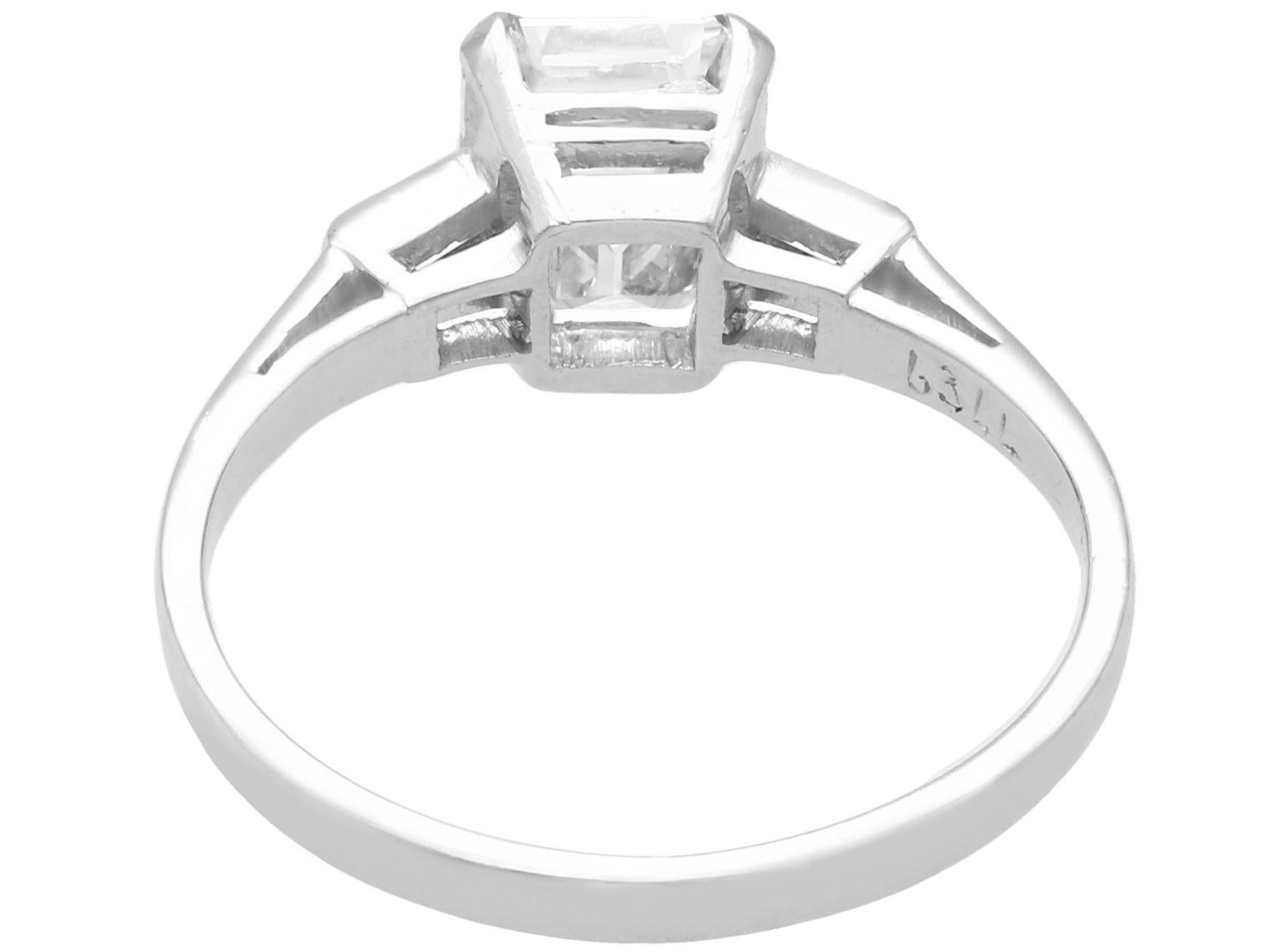 Women's 1930s Antique 1.11 Carat Emerald Cut Diamond and Platinum Solitaire Ring For Sale