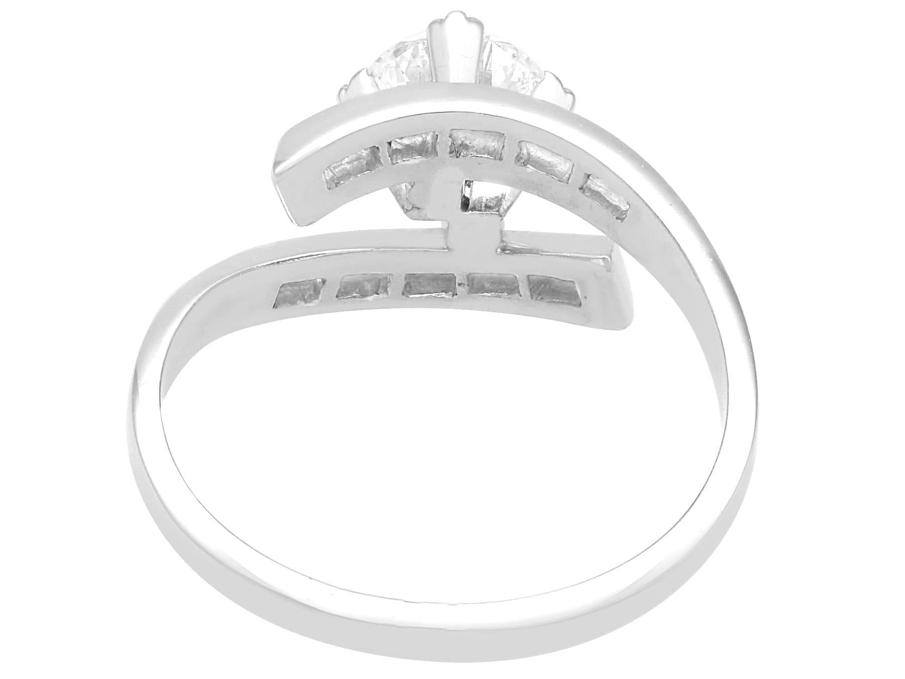 Round Cut 1930s Antique 1.52 Carat Diamond and 18k White Gold Twist Ring For Sale