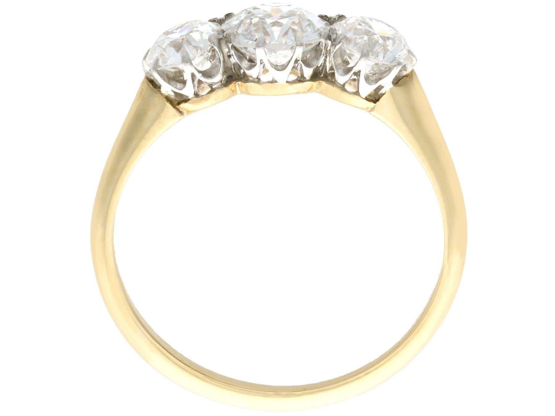 Women's or Men's 1930s Antique 1.56 Carat Diamond Yellow Gold Trilogy Ring